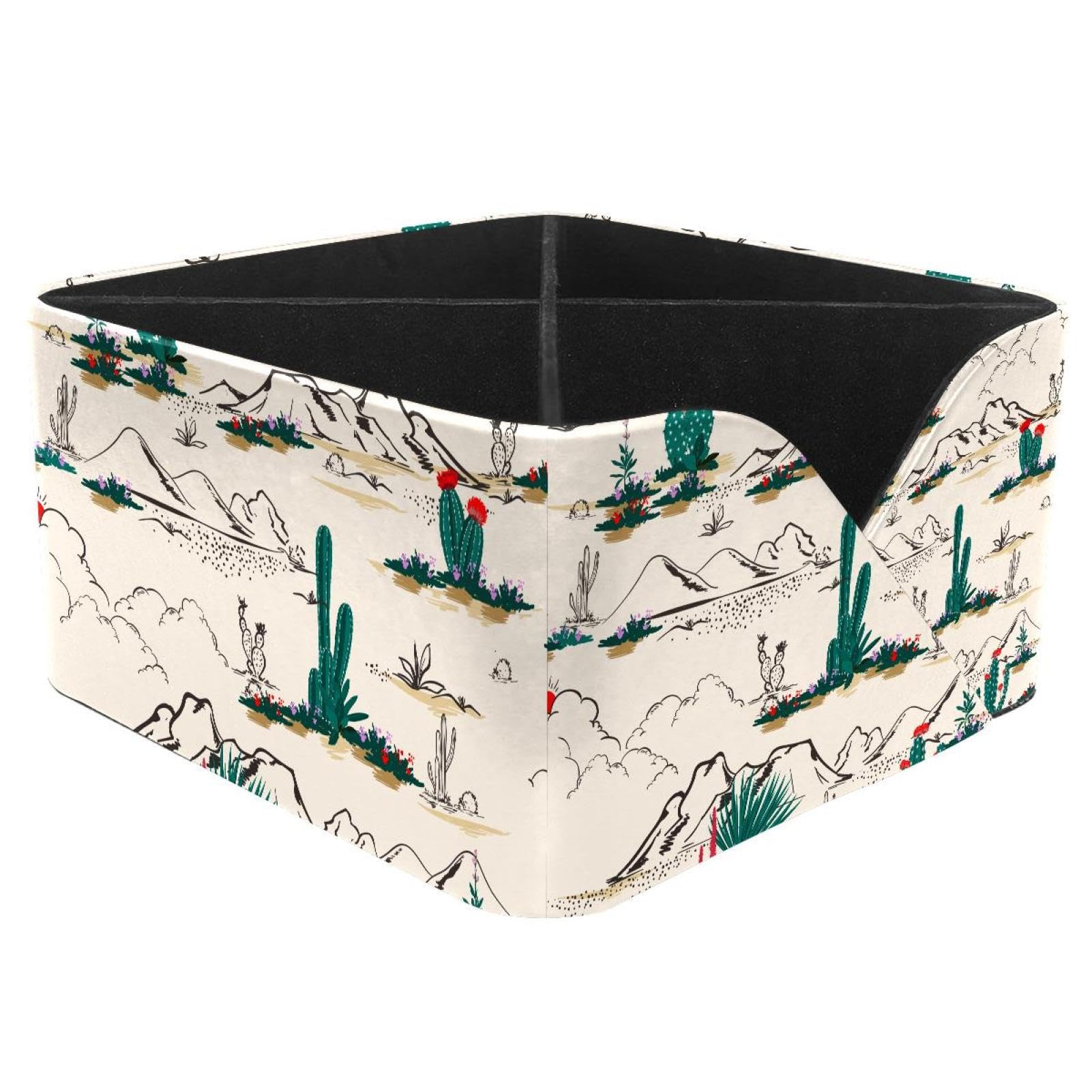 KengjuTesu Summer Cactus Desert Blooming Succulents Flower Illustration Desktop Organizer Pen Holder, Rectangular Pencil Cup for Office, Study and Makeup Stations