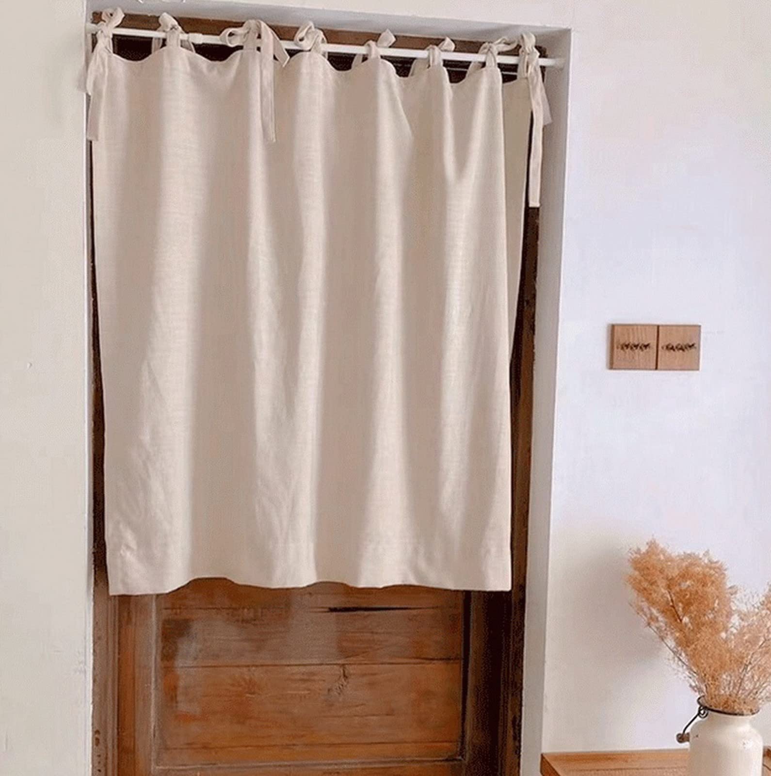 A.Monamour Tenda Corta per Finestra Piccola Rustico Beige Lino Opaco Tendina Tenda da Cucina Bistrot Caffè Mezza Tenda Mantovana Tenda a Vetro Tenda a Pannello Tenda Porta Armadio