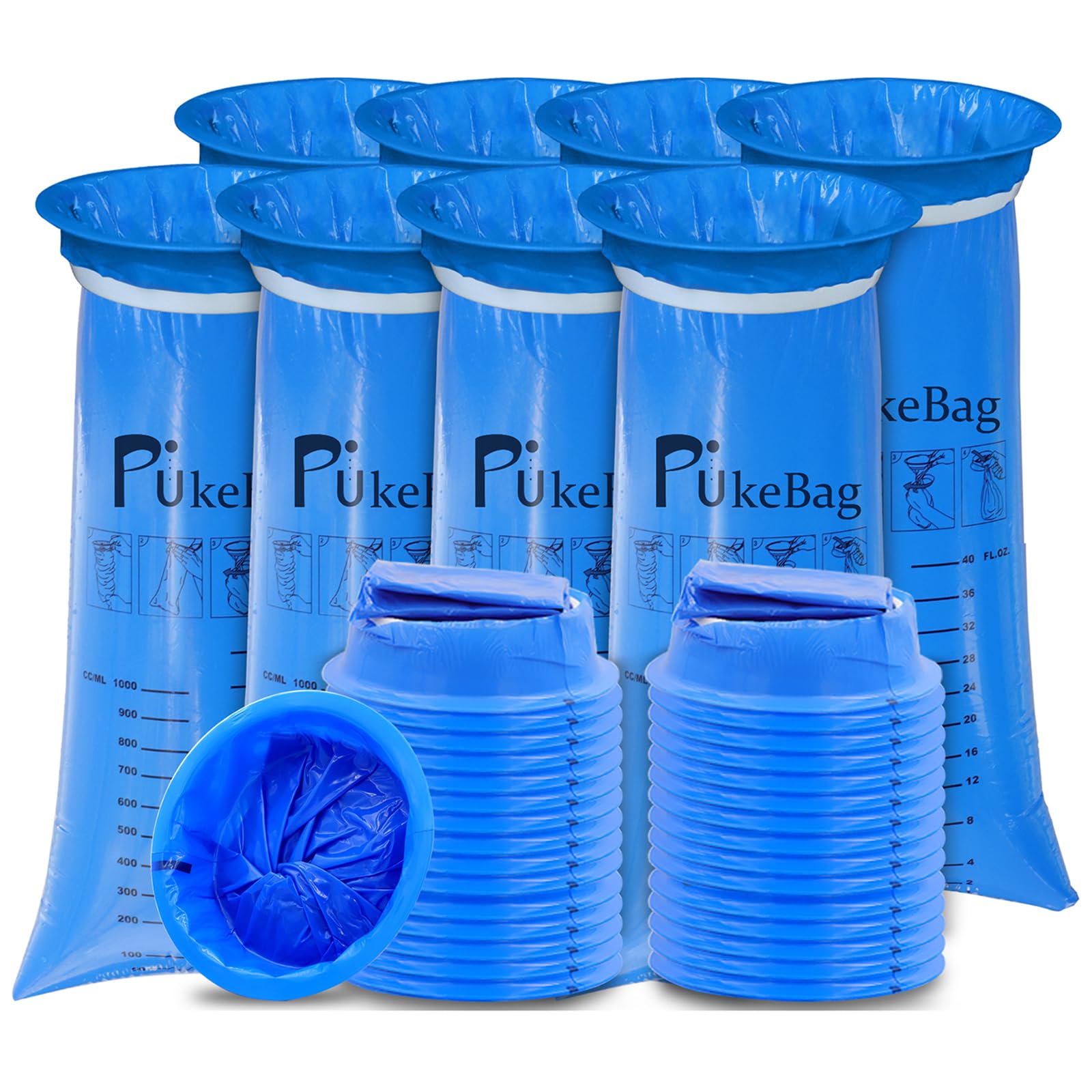 30 Pack Vomit Bags Disposable Emesis Throw Up Bags Aircraft Car Sickness Bag, Blue Nausea Barf Bags for Travel Motion Sickness