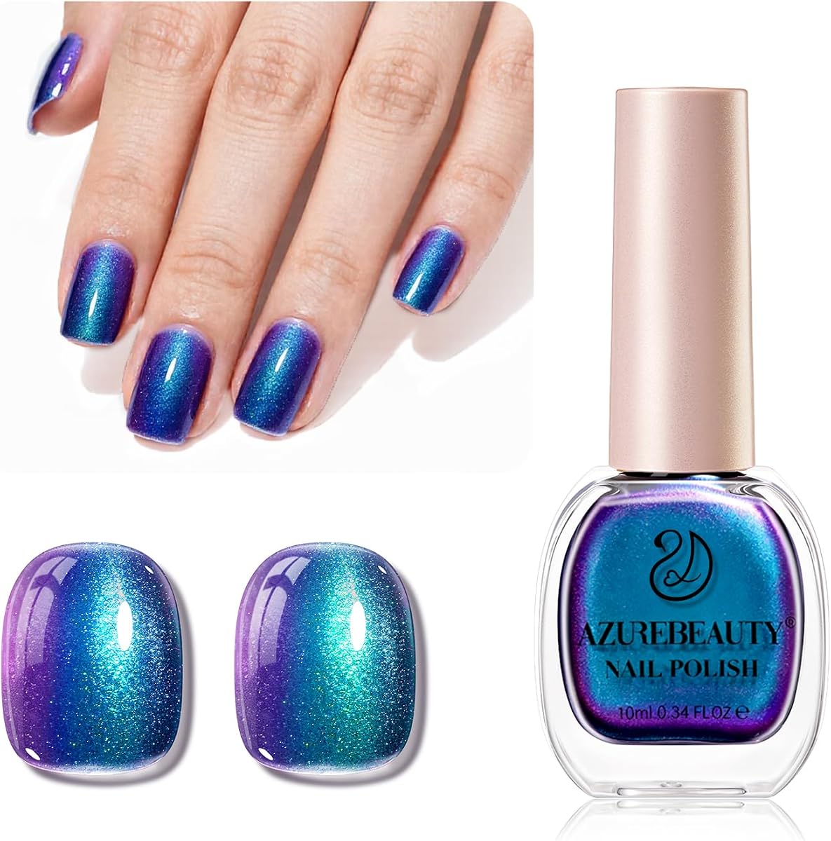 AZUREBEAUTY Chameleon Nail Polish no Gel Holographic Rainbow Glitter Natural Quick Dry Toenail Polish High Shine DIY Salon Home