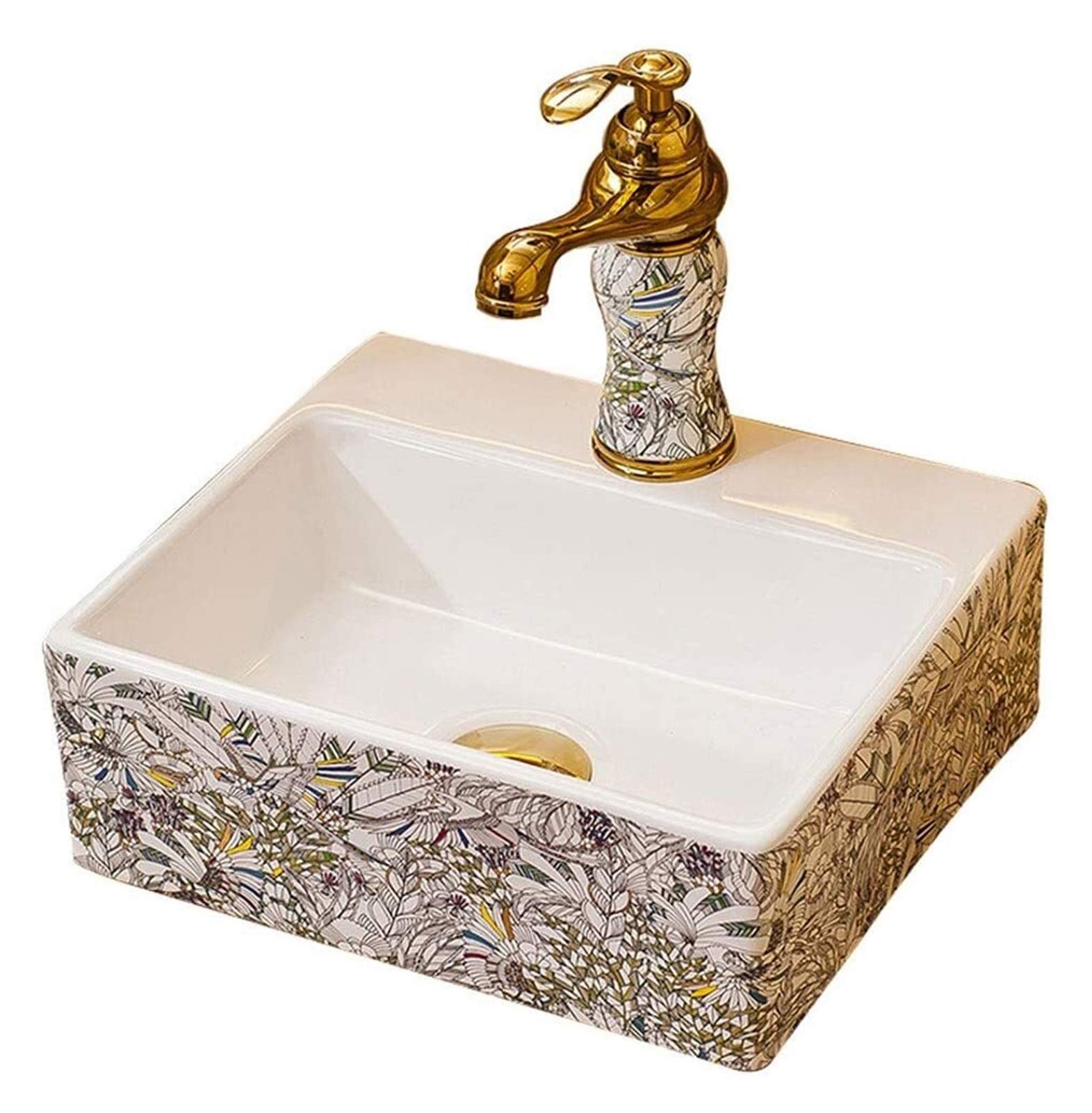 Gljtuo White Vessel Sink Hotel Art Sink For Outdoor Bistro- Porcelain Ceramic Lavatory Bathroom Wash Basin Combo And Pop-Up Sink Drain,Cabinet Lavatory Bowl,