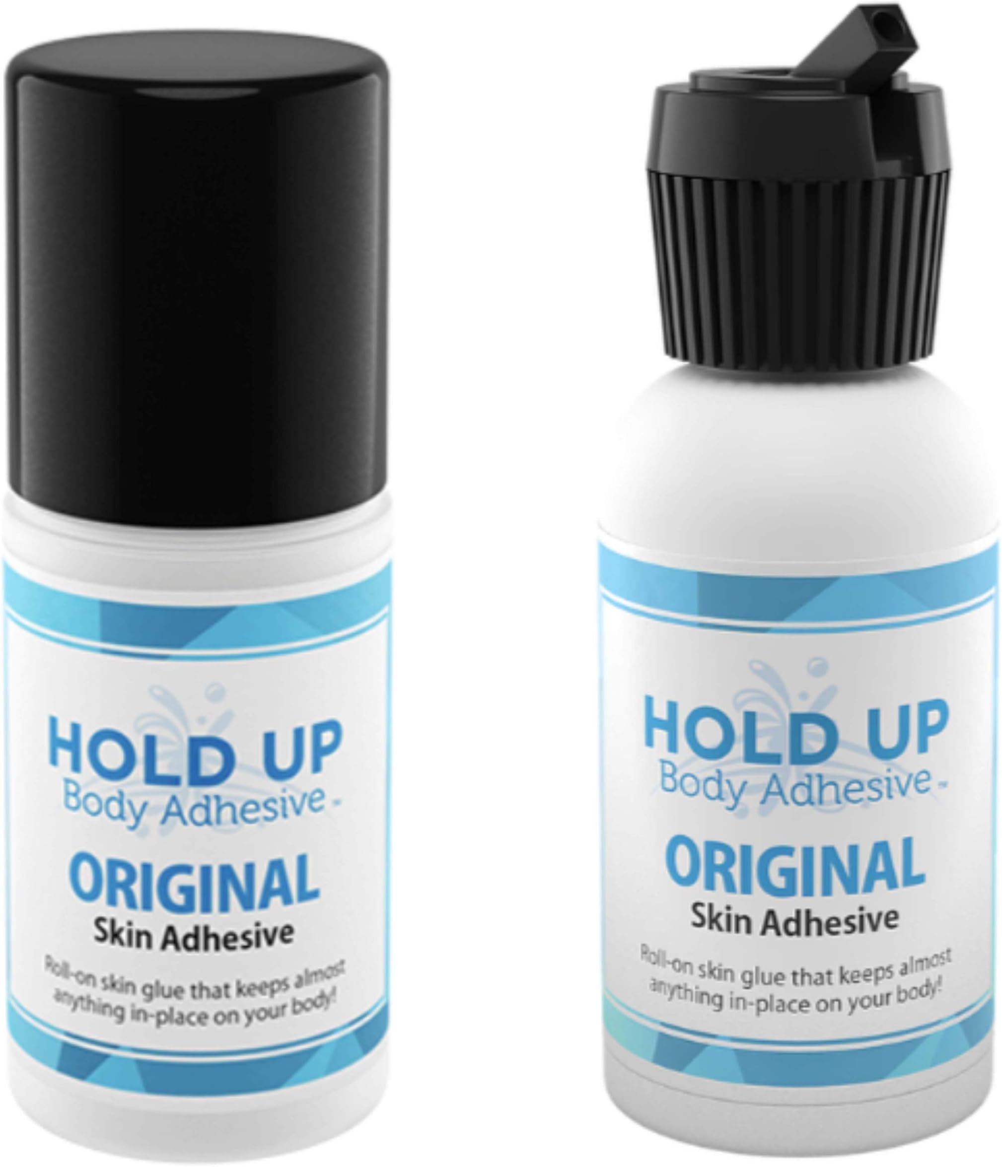 Hold Up Body Roll-On Adhesive Applicator 2 oz. Bottle Hypo-Allergenic and Safe For All Skin Anywhere on Your Body, Use For Wigs, Stockings, Prosthetics (2 Pack)