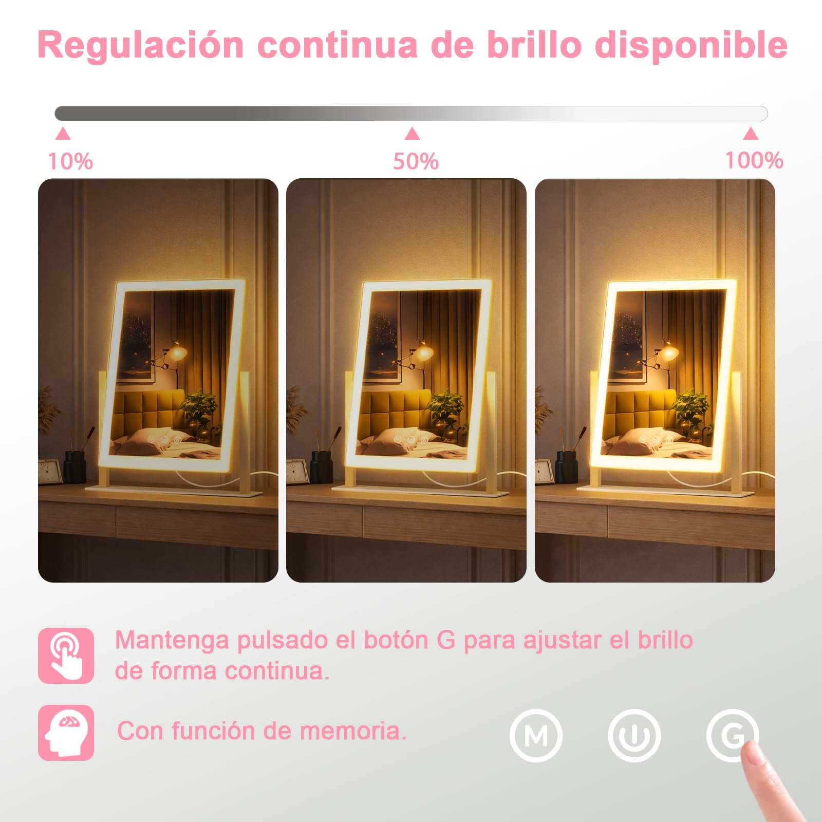 AIMAX Espejo Maquillaje con luz, 27,5 x 37,5 cm, rotación de 360°, Espejo cosmético con LED, 3 Modos de luz y Regulable, Control táctil, Espejo de Mesa para el tocador, para Maquillaje