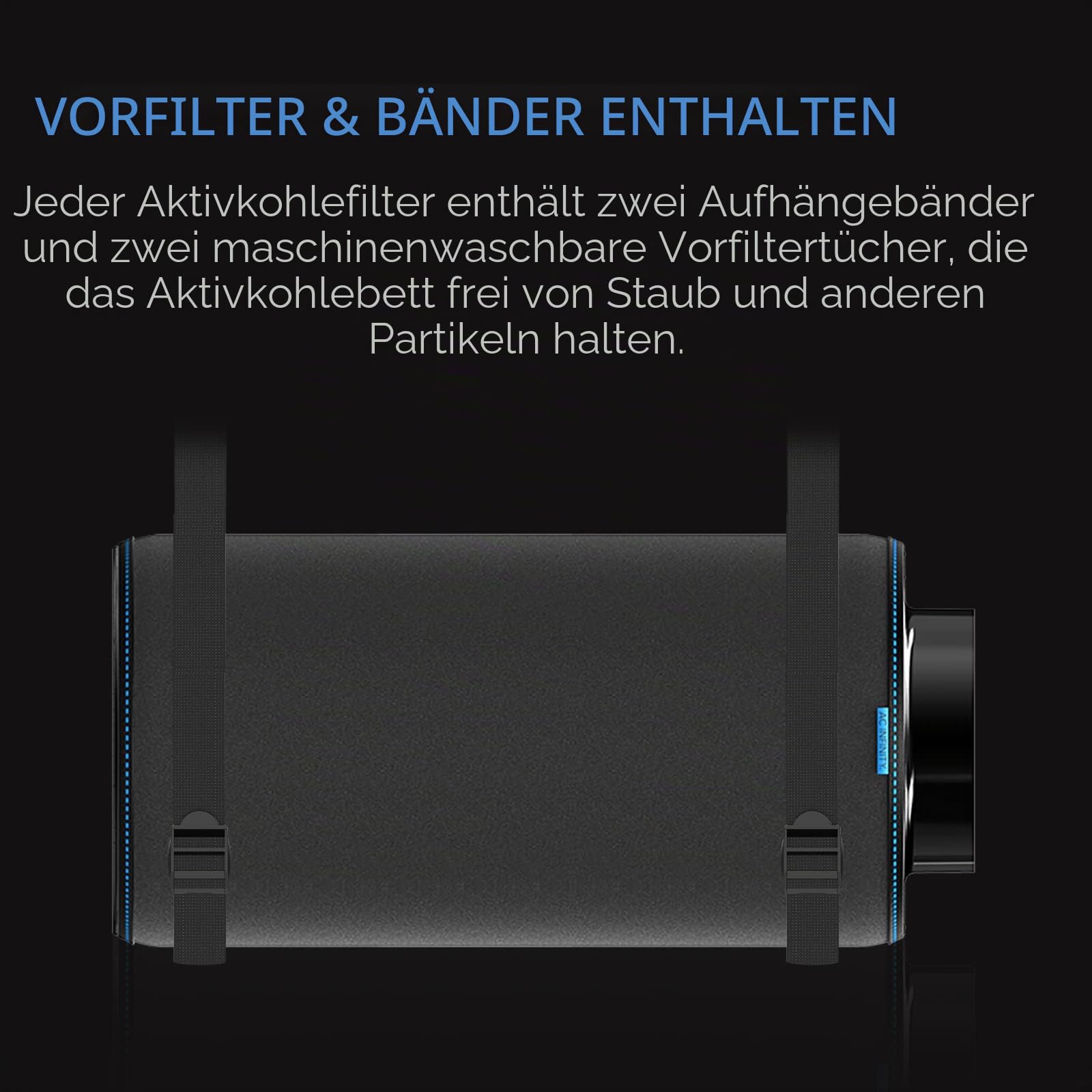 AC Infinity Aktivkohlefilter 300 mm – mit Premium-Aktivkohle aus Australien, passend für Inline-Lüfter zur Geruchskontrolle in Grow Zelten, Grow Räumen und Hydroponik-Systemen