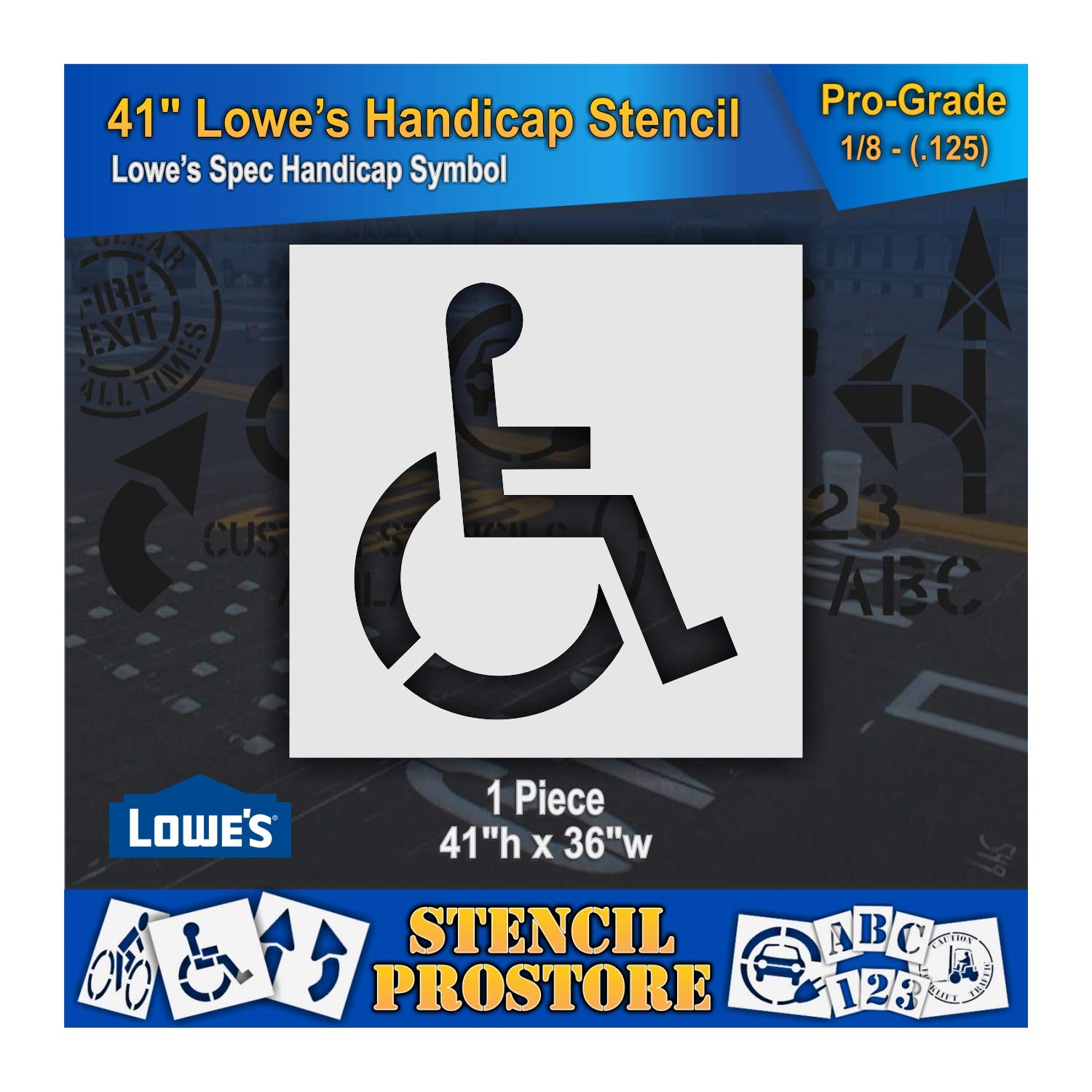 Retail Stencils - Lowes - 41 in Handicap Stencil - 36'' x 41'' x 1/8" (128 mil) - Pro-Grade