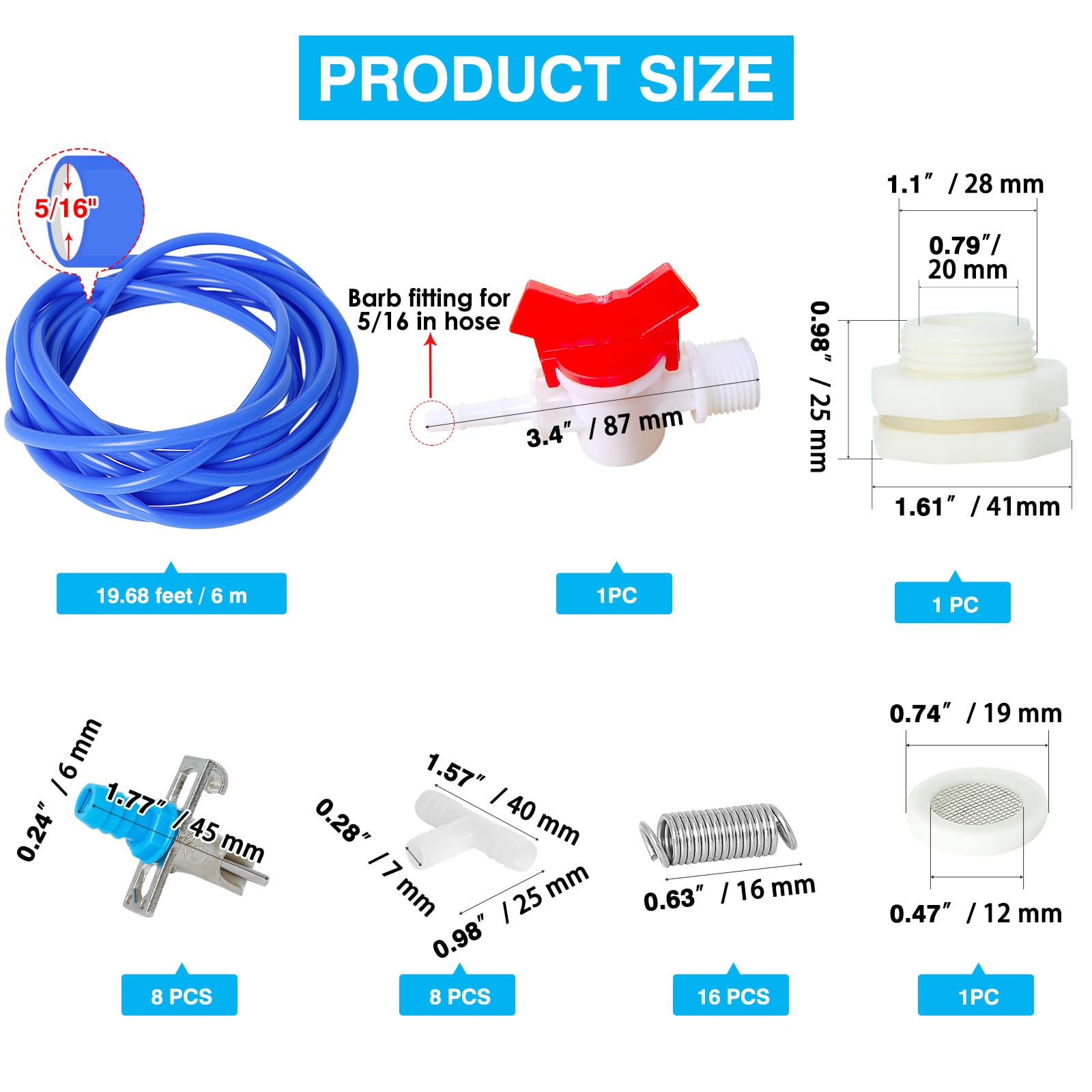 Automatic Rabbit Watering Kit, Including 5/16" Hose, Nipple Drinkers, Barb Fittings To G1/2" Thread Connectors, T-fittings, Springs, And Gaskets - View #9