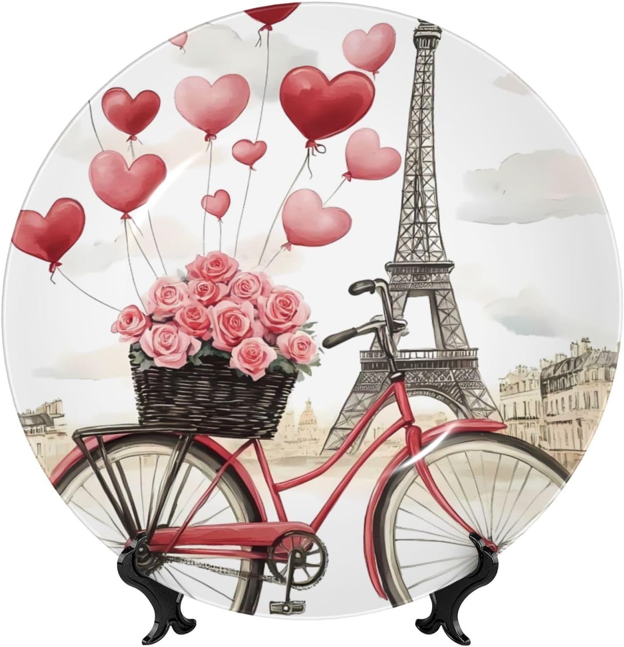 Love Paris Tower Coffee Style Ceramic Plate Display Home Display With Stand Wall Hanging Plate For Home Decor 10 Inch