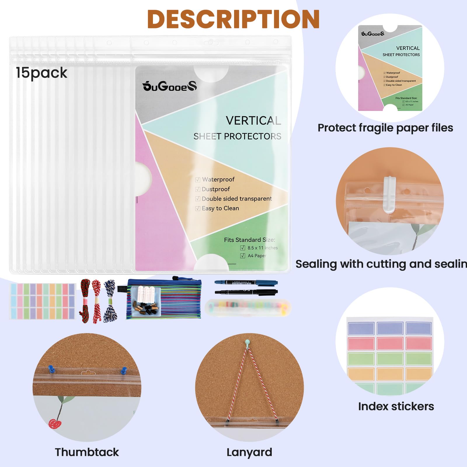 15 protectores impermeables con cremallera resellables de 8.5 x 11 pulgadas, fundas de plástico transparente para fotos, bolsillo de trabajo, para documentos, fotos, certificados, certificado