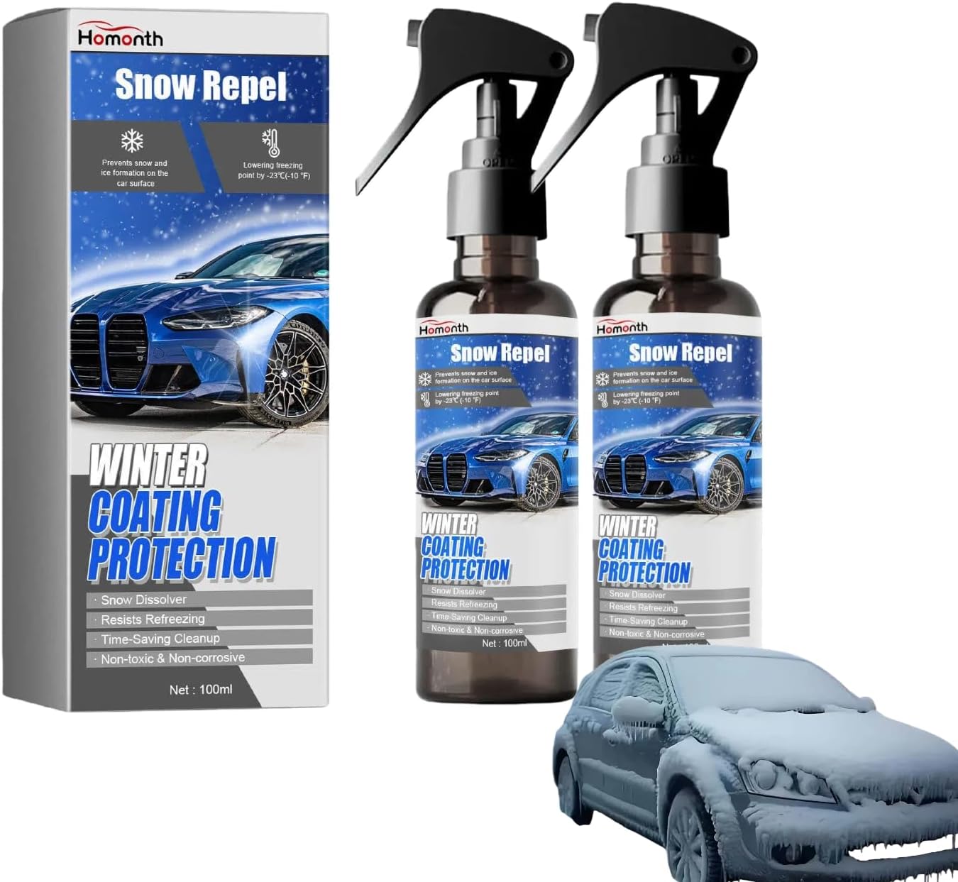 Car Windshield Snow Melting Coating Spray，Deicer Spray for Car Windshield,Quickly melt Snow and defrost，Winter Cars Essentials (3Pcs)