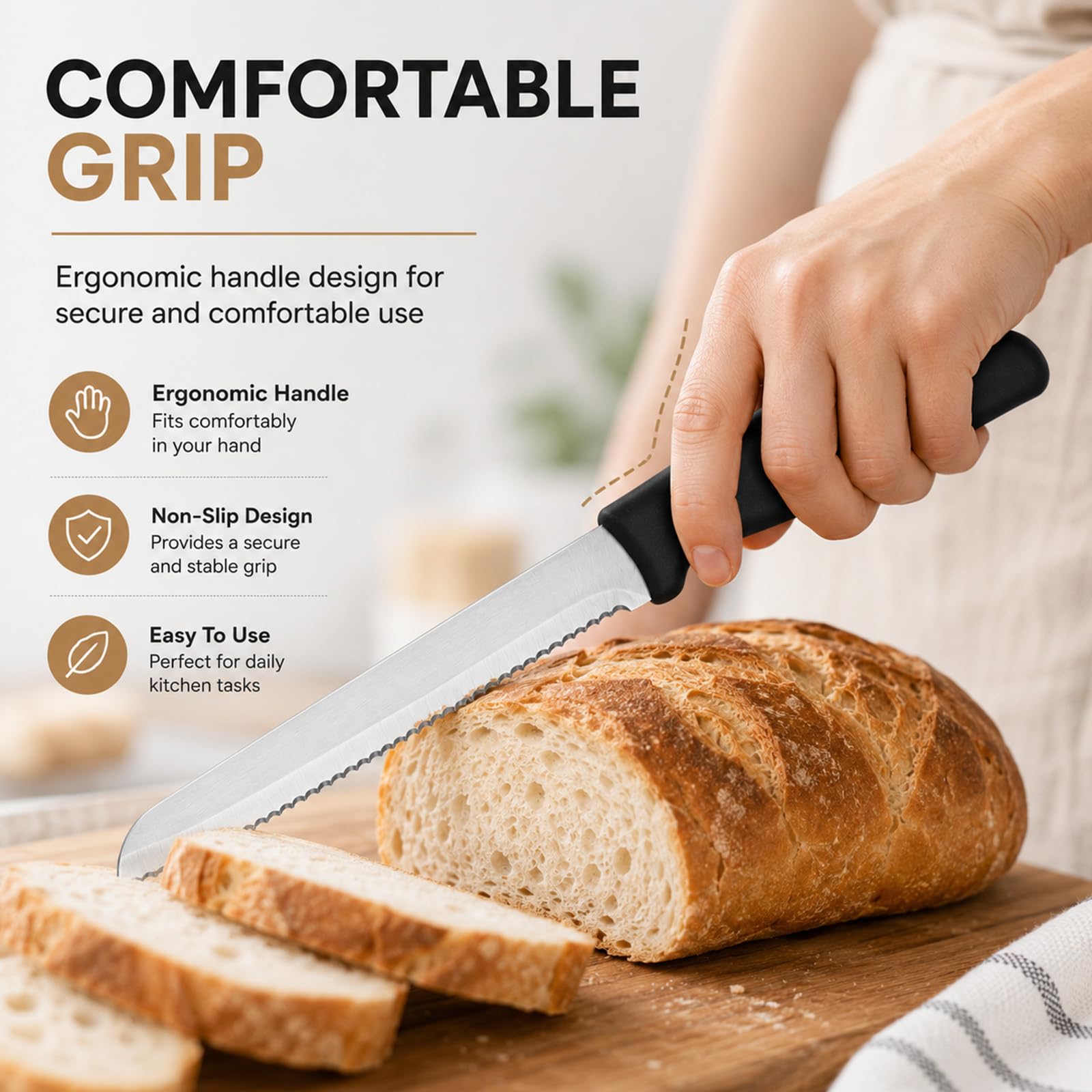 Carehabi Juego de 6 Cuchillos de Pan y Chuleteros Hoja Dentada Acero Inoxidable Cuchillo de Mesa para Desayuno y Cocina