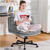 ComHoma Cross-Legged Office Chair with Wheels - Armless Wide Seat Desk Chair, Gray Velvet for Home Office & Back Pain Relief
