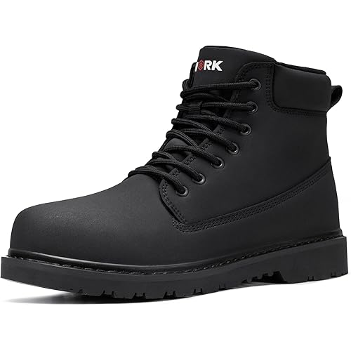 LARNMERN Soft Toe Work Boots Men Waterproof Non Slip Hiking Tactical Motorcycle Chukka Boot 6 Inch Leather Comfortable Shoes