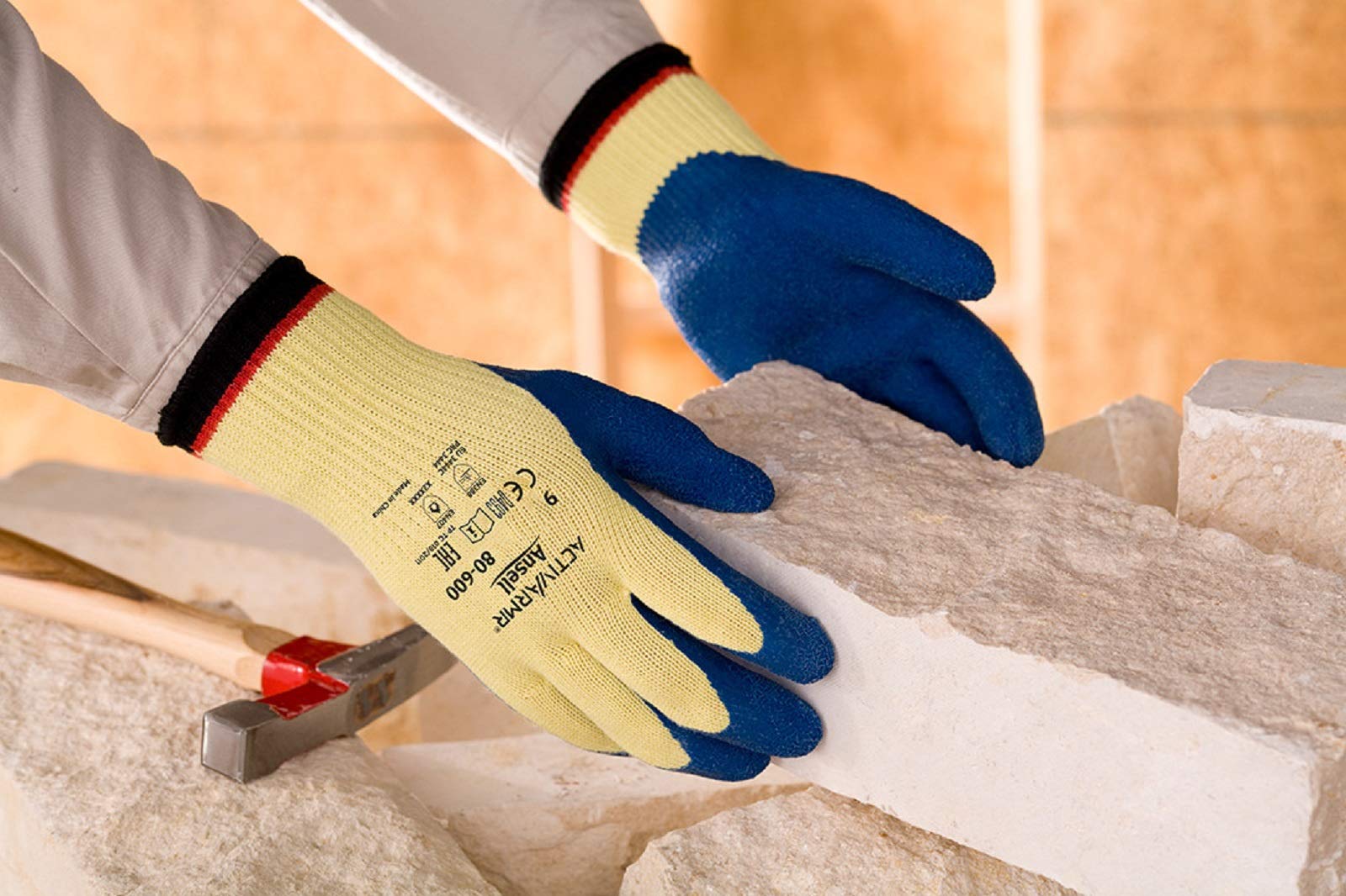 Ansell ActivArmr 80-600 Guantes de Trabajo, Extra-Resistente para Trabajos Pesadas, Guante Seguridad Usos Industriales, Seguridad y Destreza, Reutilizable, Azul, Talla XL (12 Pares)