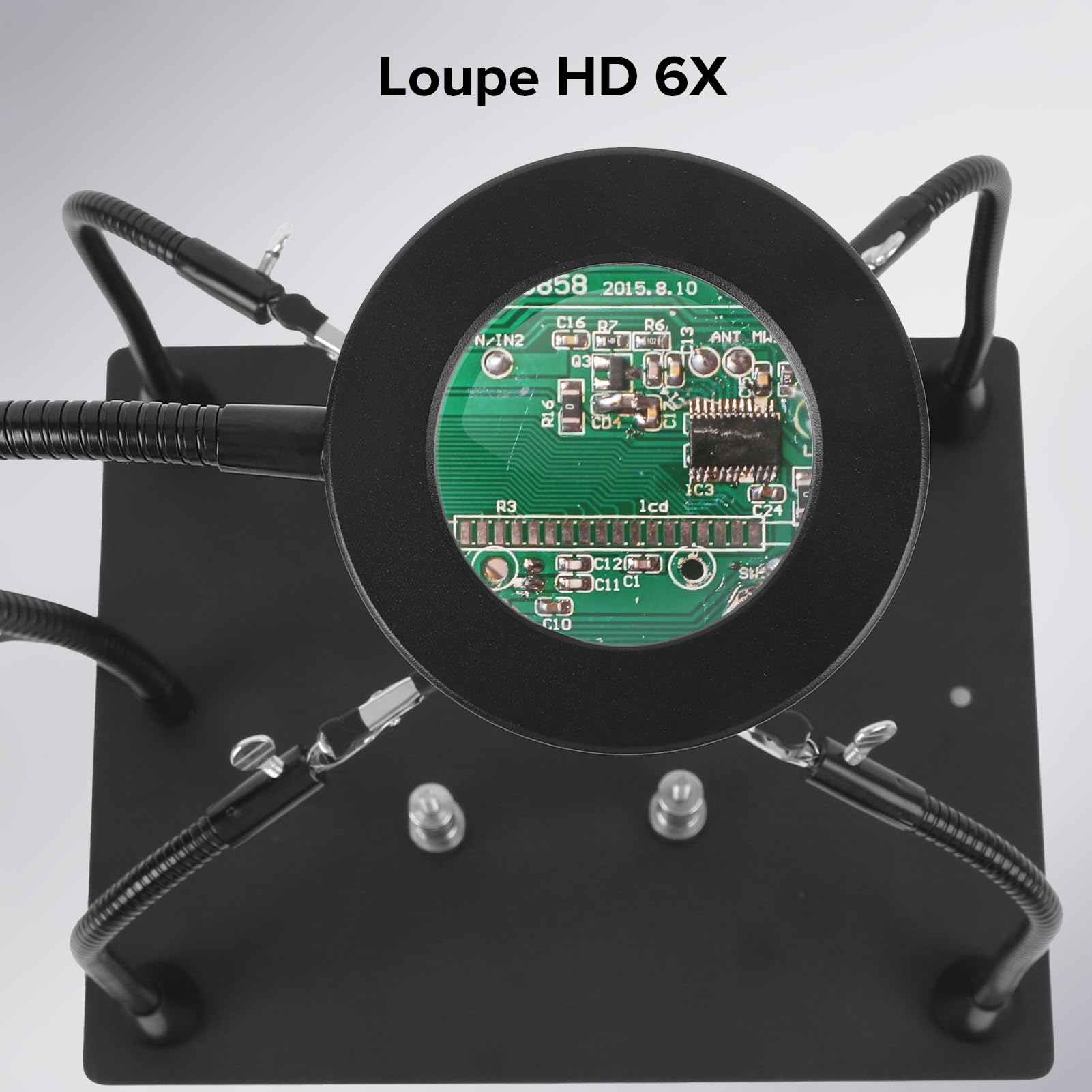 Loupe Soudure, Station de Soudage, Troisieme Main avec Lampe Loupe 6x, Bras Aimantés Flexibles, Support de Carte de Circuit Imprimé, Base en Métal Robuste pour Soudure Electronique