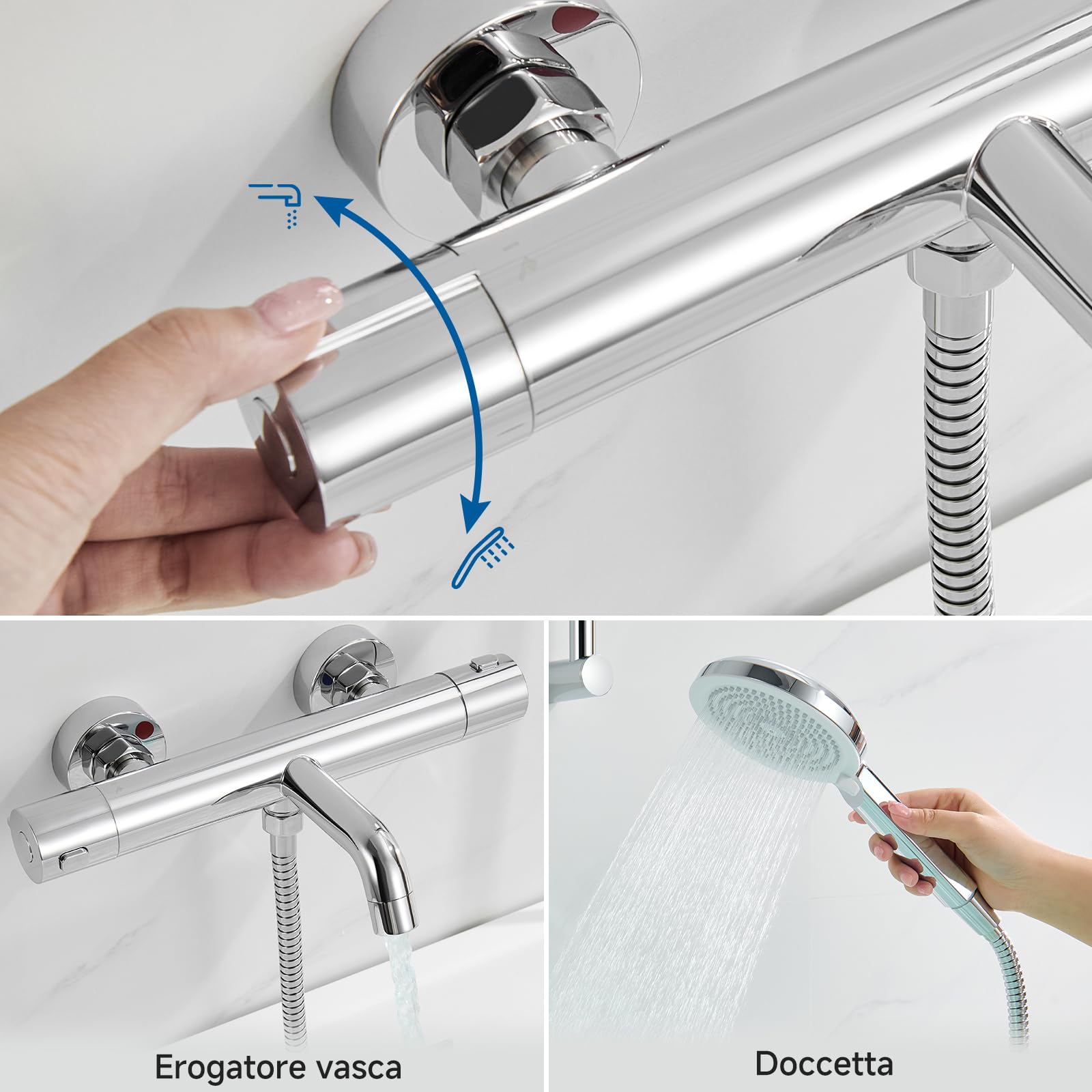 Auralum Miscelatore Doccia Termostatico Rubinetto Vasca da Bagno 2 Funzioni