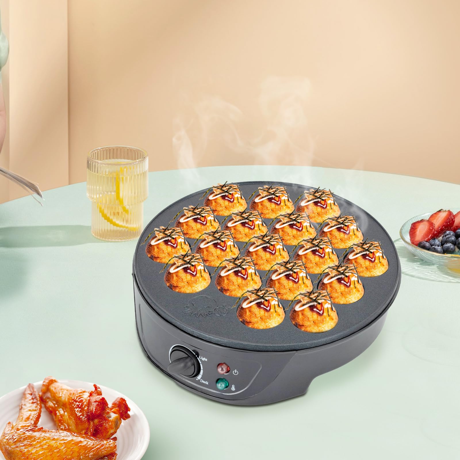Takoyaki Maker750W - Máquina eléctrica de 18 agujeros, simple y fácil de usar, para hacer bolas de pulpo japonesas Takoyaki, 220-240 V, 50/60 Hz, enchufe europeo