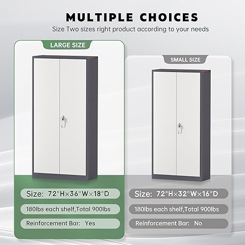 Miniatura 7 de Greenvelly Metal Garage Storage Cabinet, Tall Locking Storage Cabinet with 2 Doors and 4 Adjustable Shelves, Steel Tool Cabinet, Lockable Filling