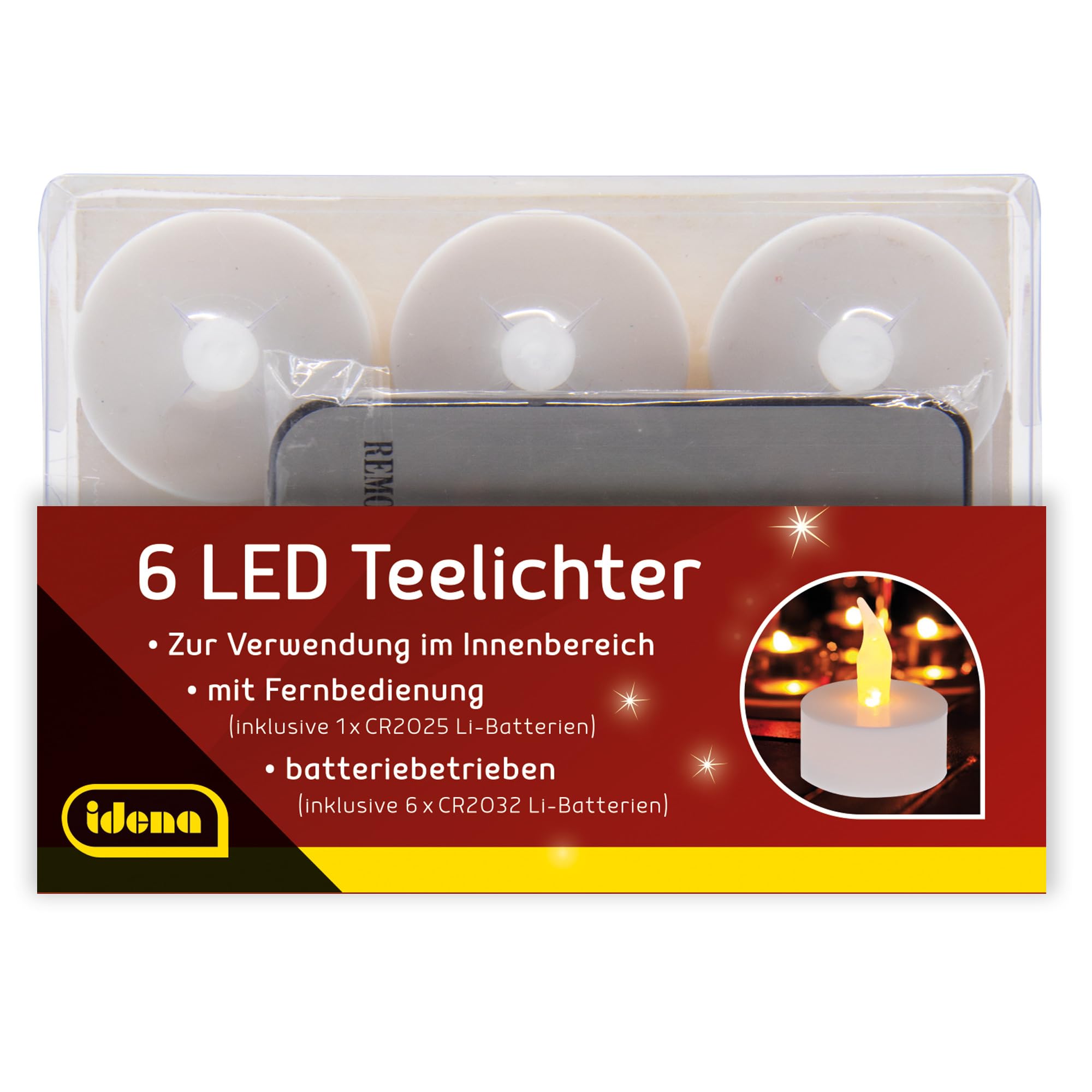 Idena Led-theelichtje, elektrische kaarsen met flikkerend licht, inclusief batterijen, decoratie voor bruiloft, feest, Kerstmis, Pasen, als sfeerlicht