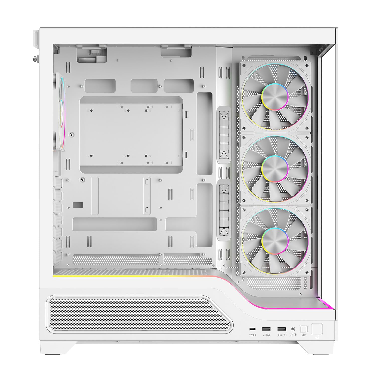Itek Case Gaming SHOWBUI WAVE 82W - Tower ATX con 4 ventole ARGB 12 cm incluse - 2xUSB3, Type-C- paratia frontale e laterale in vetro temp scuro - Ed. Bianca