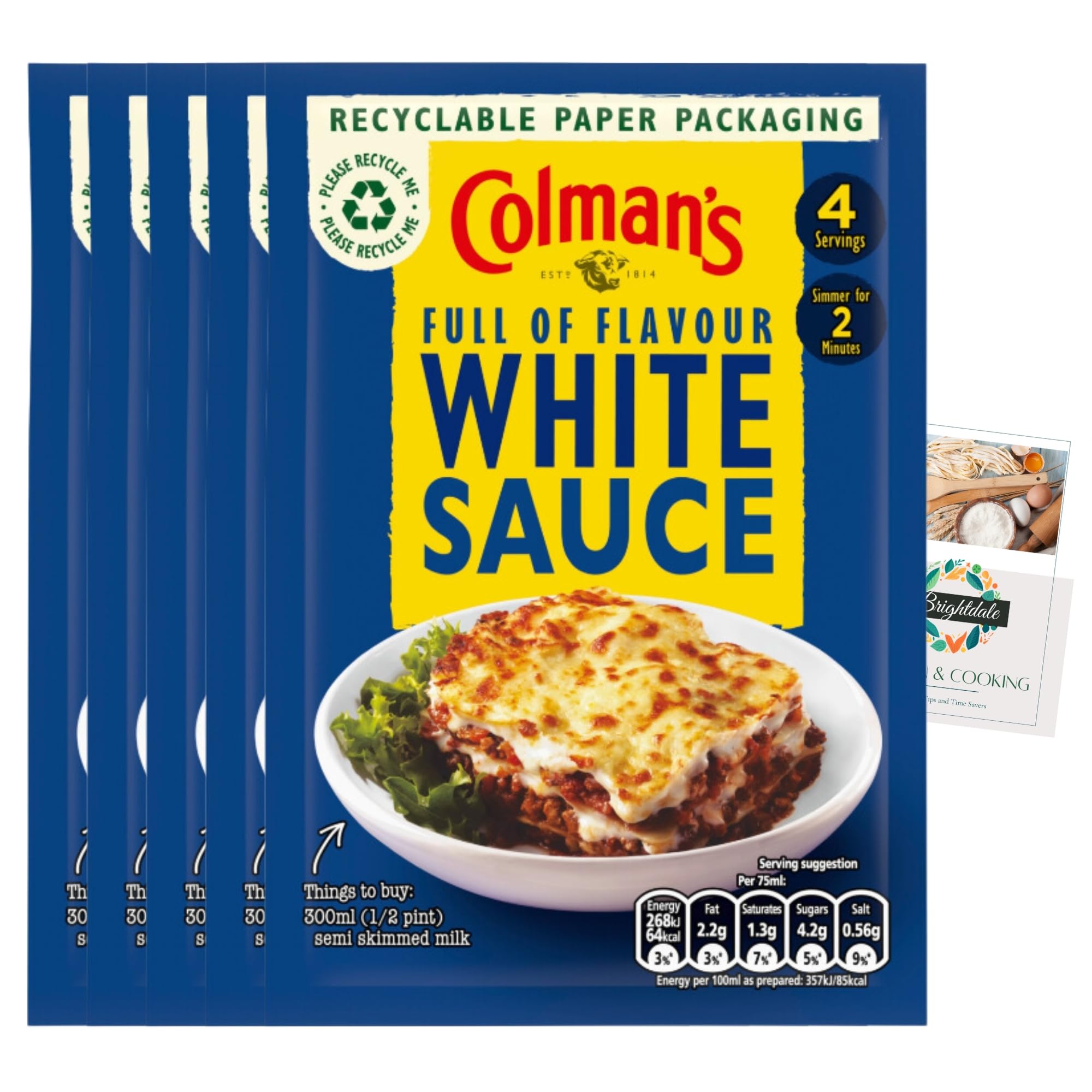 White Sauce Bundle with Colman's White Sauce Mix 25g 5 Pack + Brightdale Kitchen Booklet