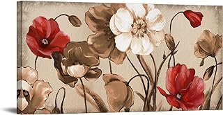 Artmyharbor Red and Brown Flowers Painting on Canvas Vintage Wall Art Be...