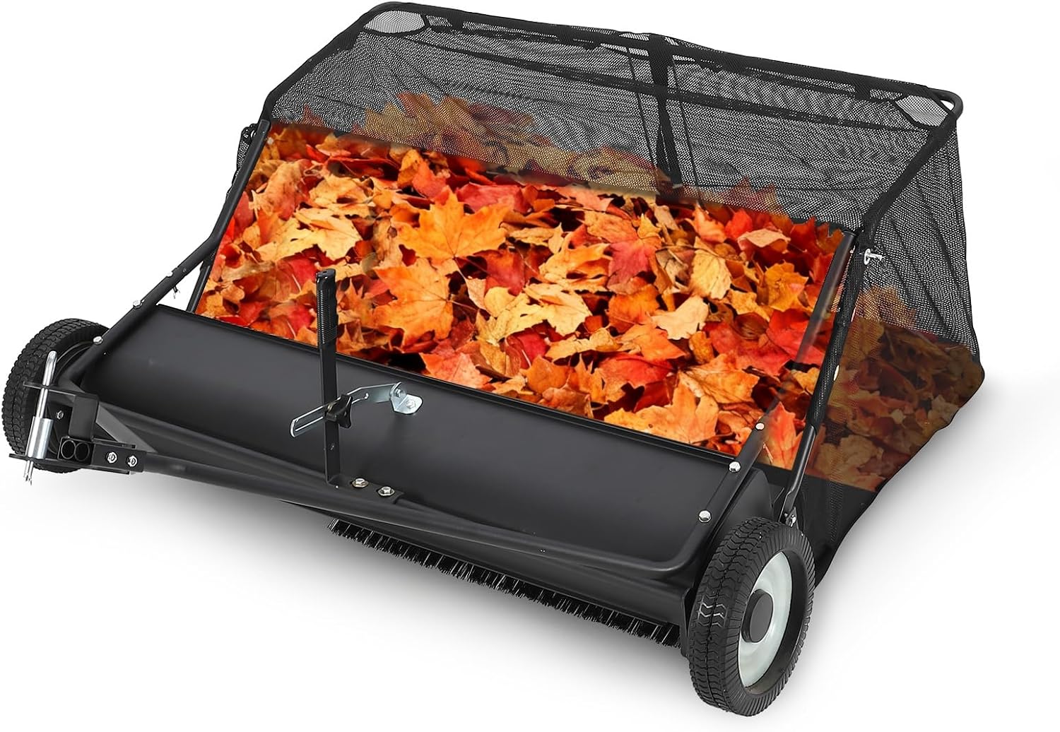 50" Tow Behind Lawn Sweeper, 26 Cu.Ft Large Hopper Bag Capacity Leaf Grass Sweeper Collector Pull Behind with Adjustable Brush Height and Dump for Picking Up Debris, Black