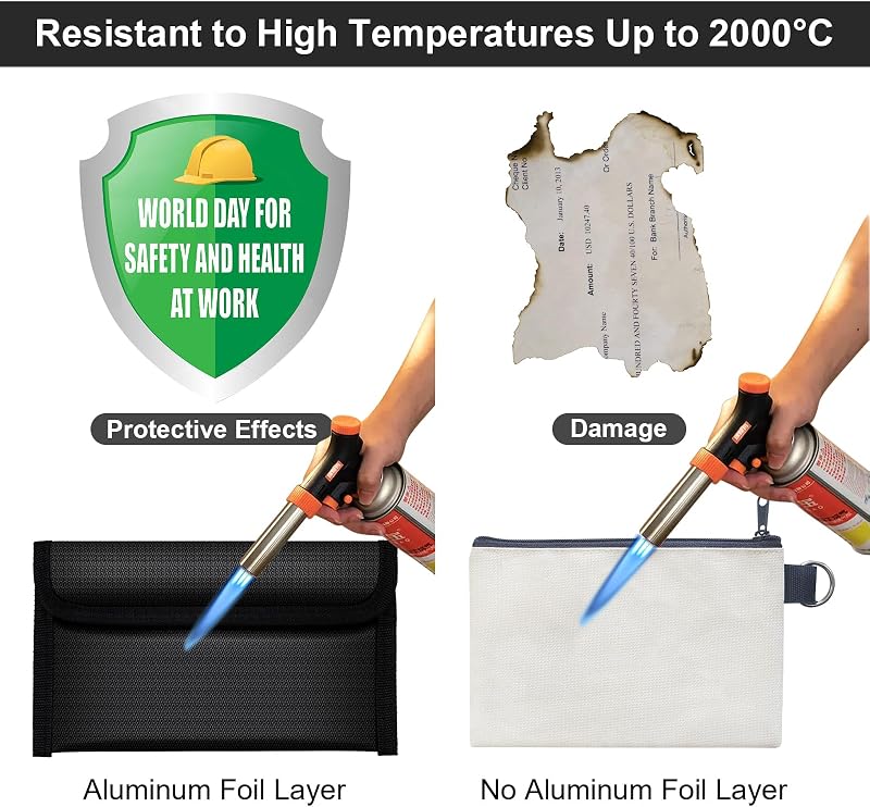 OFFCUP Tűzálló Dokumentumtartó Táska, 2 db, 20,2 x 11,8 cm, Vízlepergető Értéktároló Pénztárca Irattartó 2000°C Hőállósággal