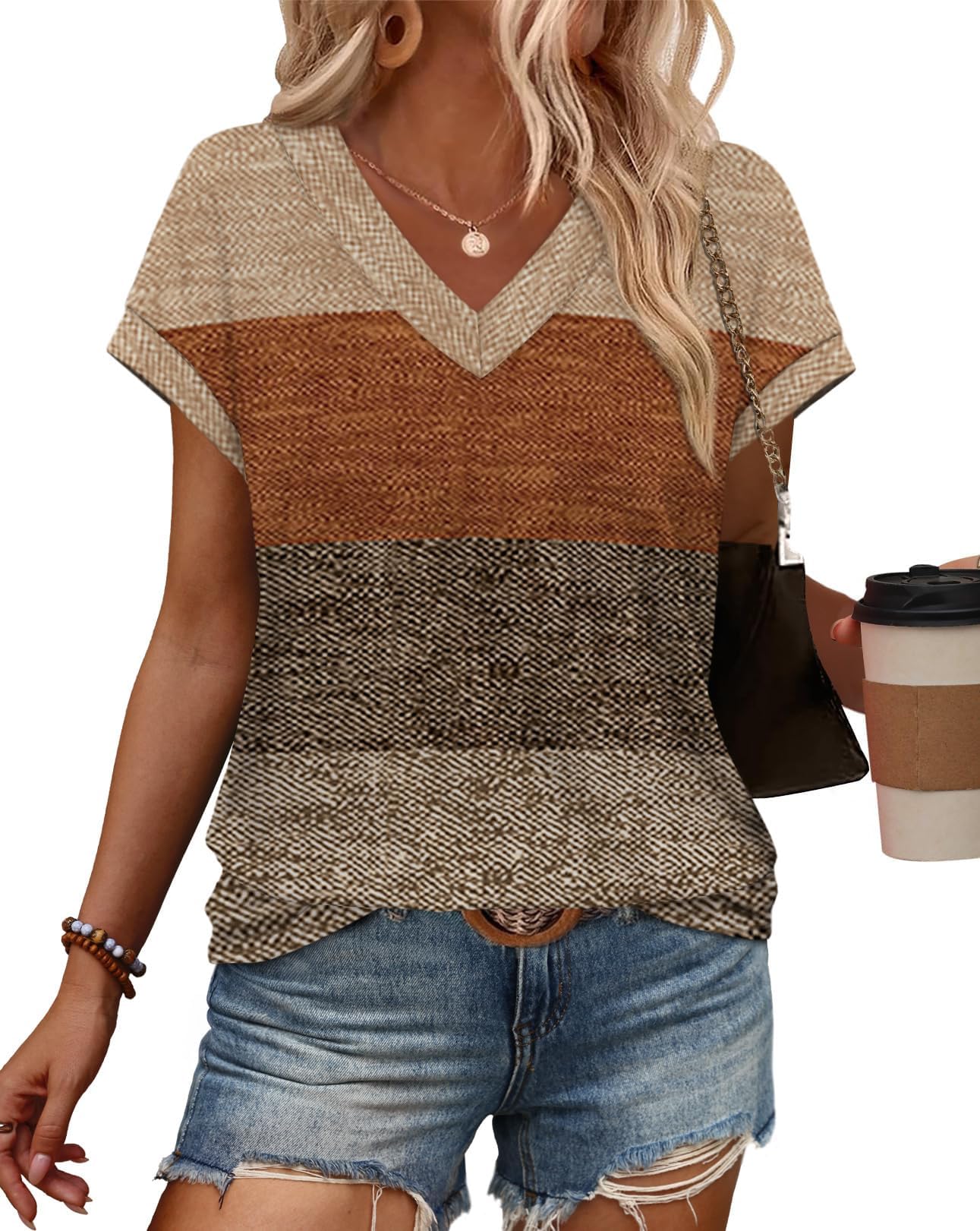 Womens T Shirts V Neck Cap Sleeve Summer Tops Basic Women Blouses Beach Vacation Spring Clothes