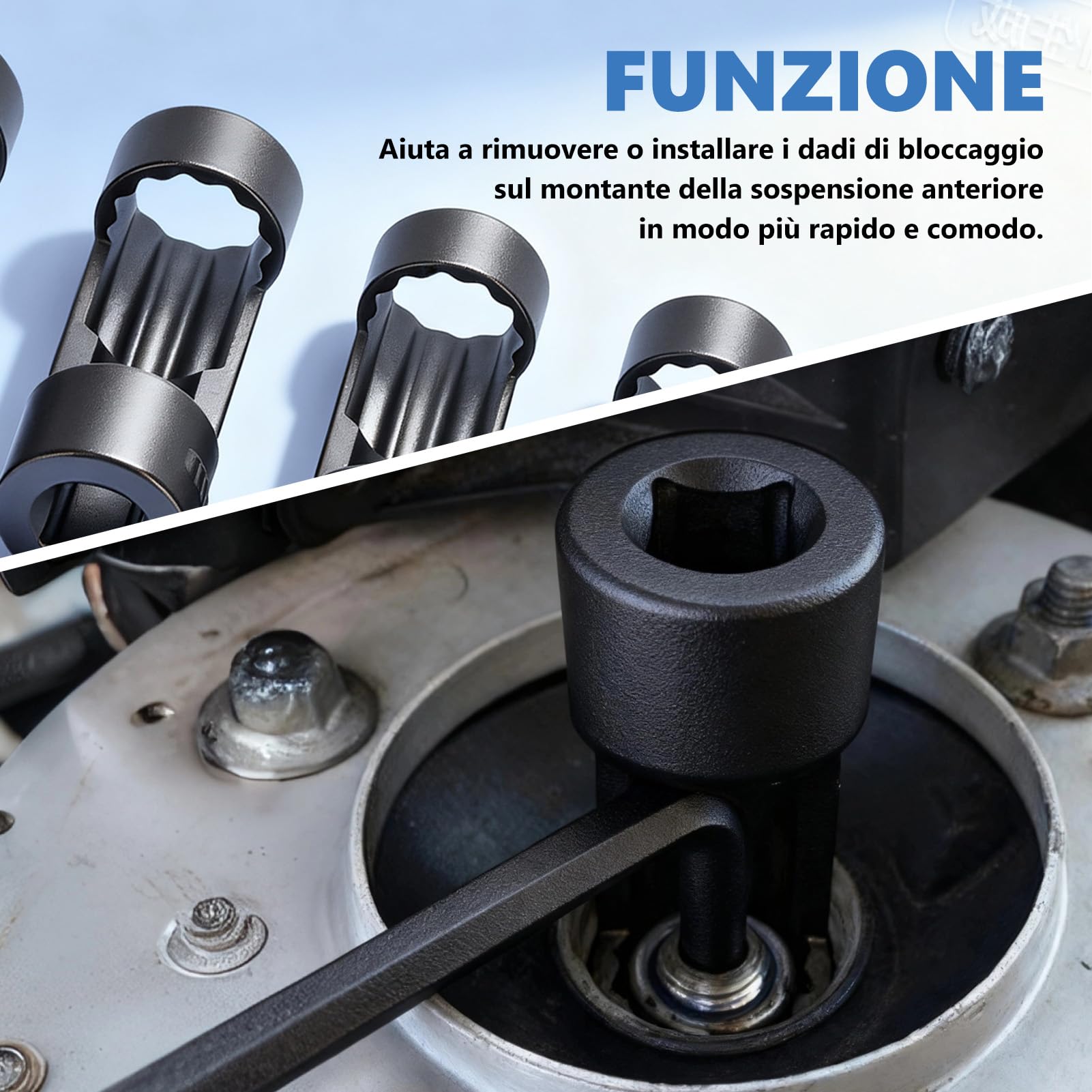 5 Pcs Set di per Dadi del Puntone di Sospensione, 1/2 Inch Ammortizzatore Dado Presa con 18mm 19mm 21mm 22mm 24mm, Strumento di Chiavi a Bussola fur Rimozione del Dado Montante