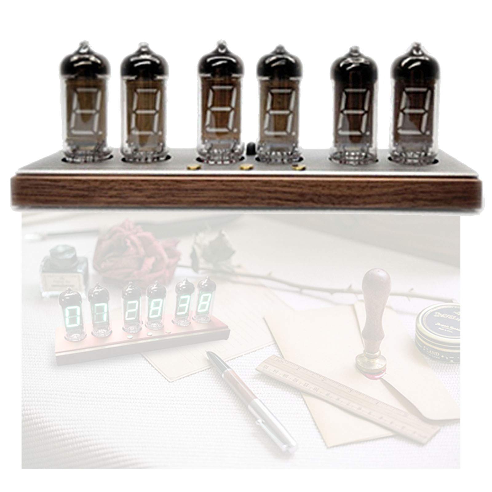 Regalos Personalizados, Nixie Tube Clock Smart Alarm Clock, Led Word Clock Voice Timekeeping, Nixie Tube Clock Bluetooth Control ON-Off Timer, Regalo de cumpleaños,Silver
