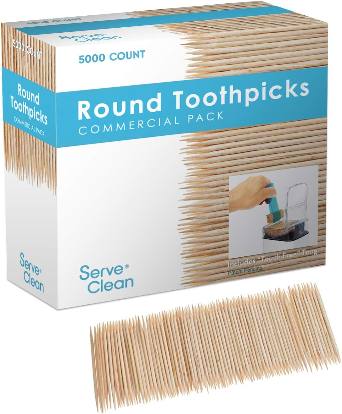 Serve Clean No Touch Wooden Toothpicks, 5000 Count, for Kitchen, Business, Appetizers, Crafts and Teeth Check