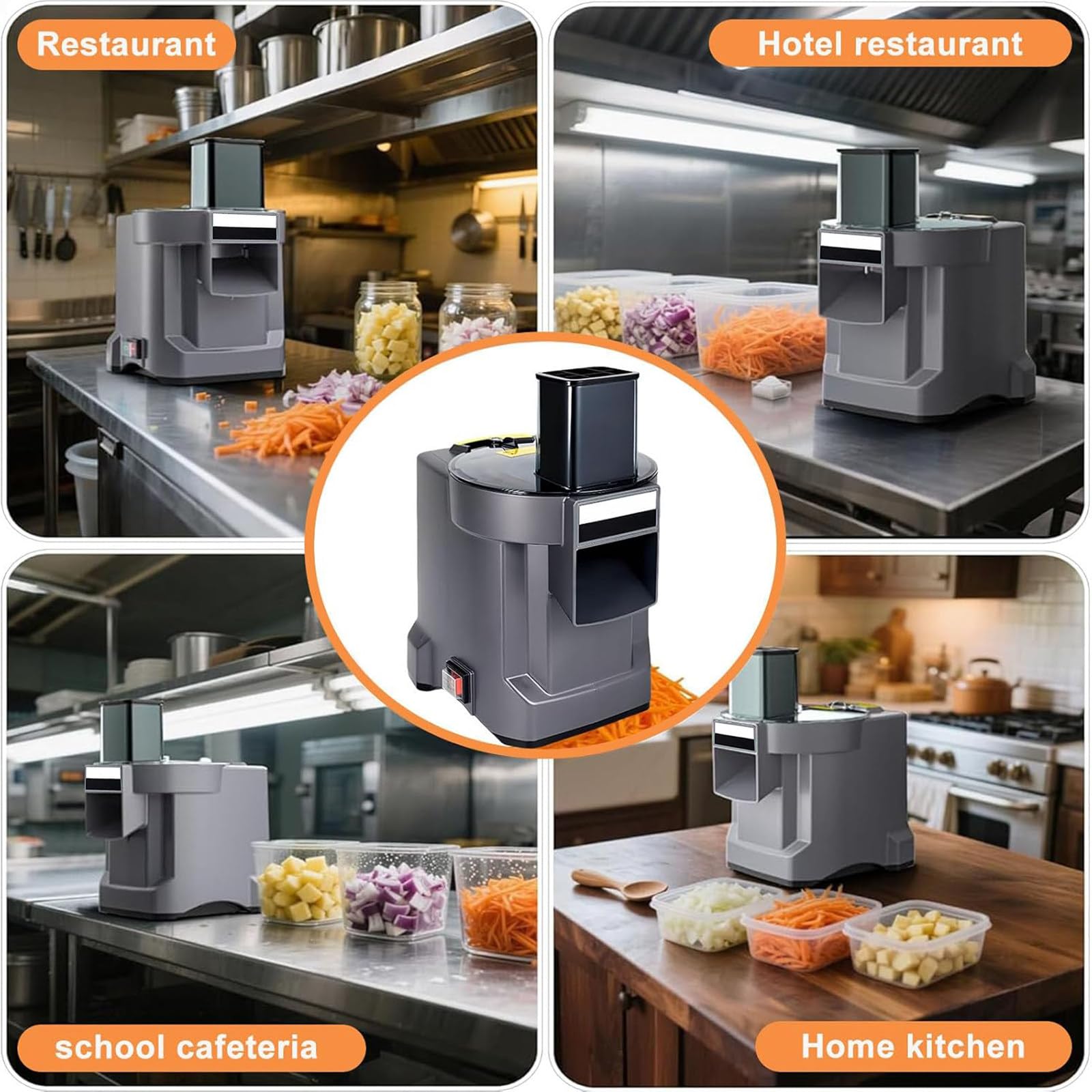 Tritatutto Elettrico per Verdure, Robot da Cucina Professionale, Tritatutto per Affettare (2,5 mm), Sminuzzare (2,5 mm), Tagliare a Cubetti (9 mm),Grey