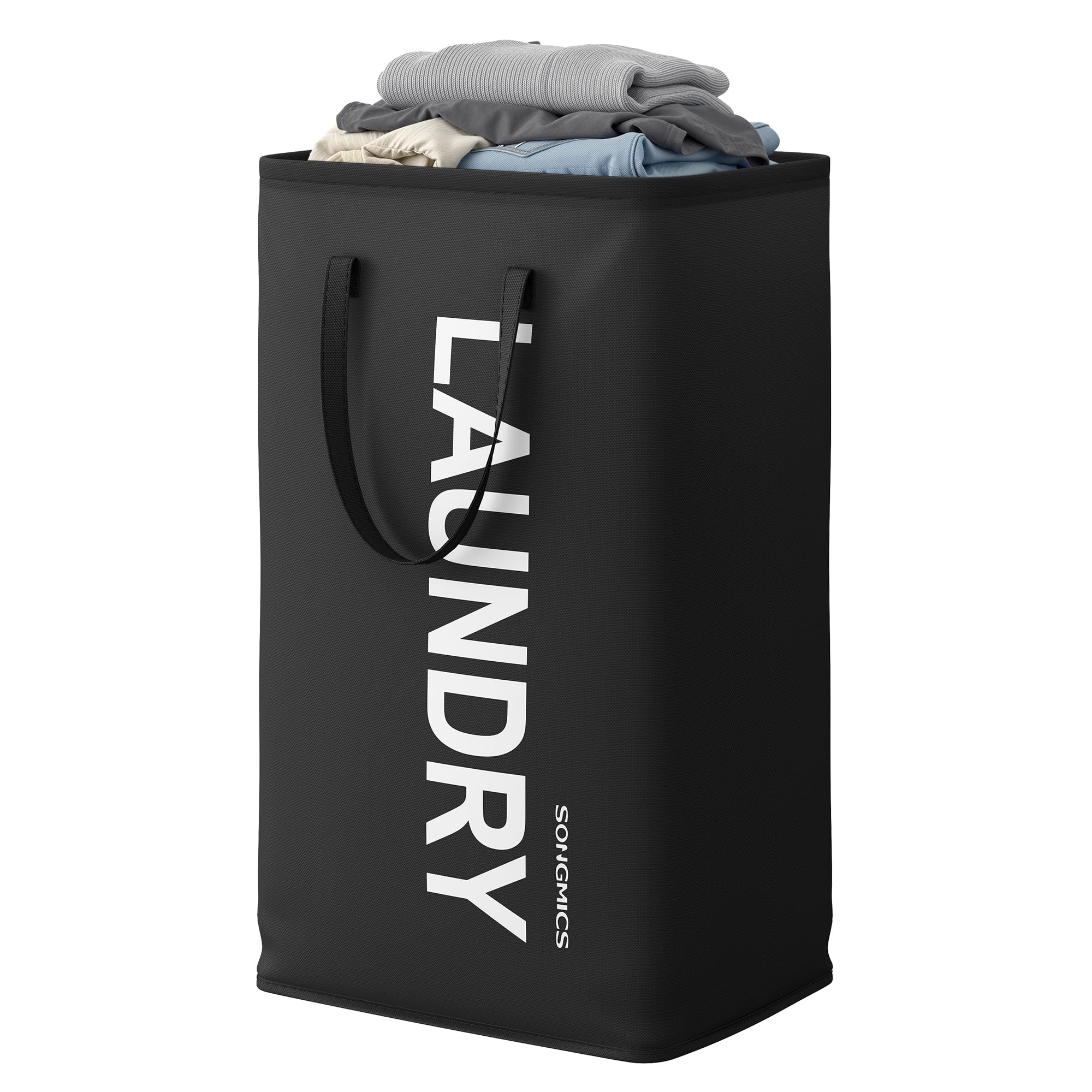 SONGMICS Cesto Ropa Sucia, 80 L, Cesta de Ropa Plegable, con Asa, Bolsa para Ropa, Repelente al Agua, para Lavadero, Dormitorio, Baño, Negro Tinta RLH001BH01