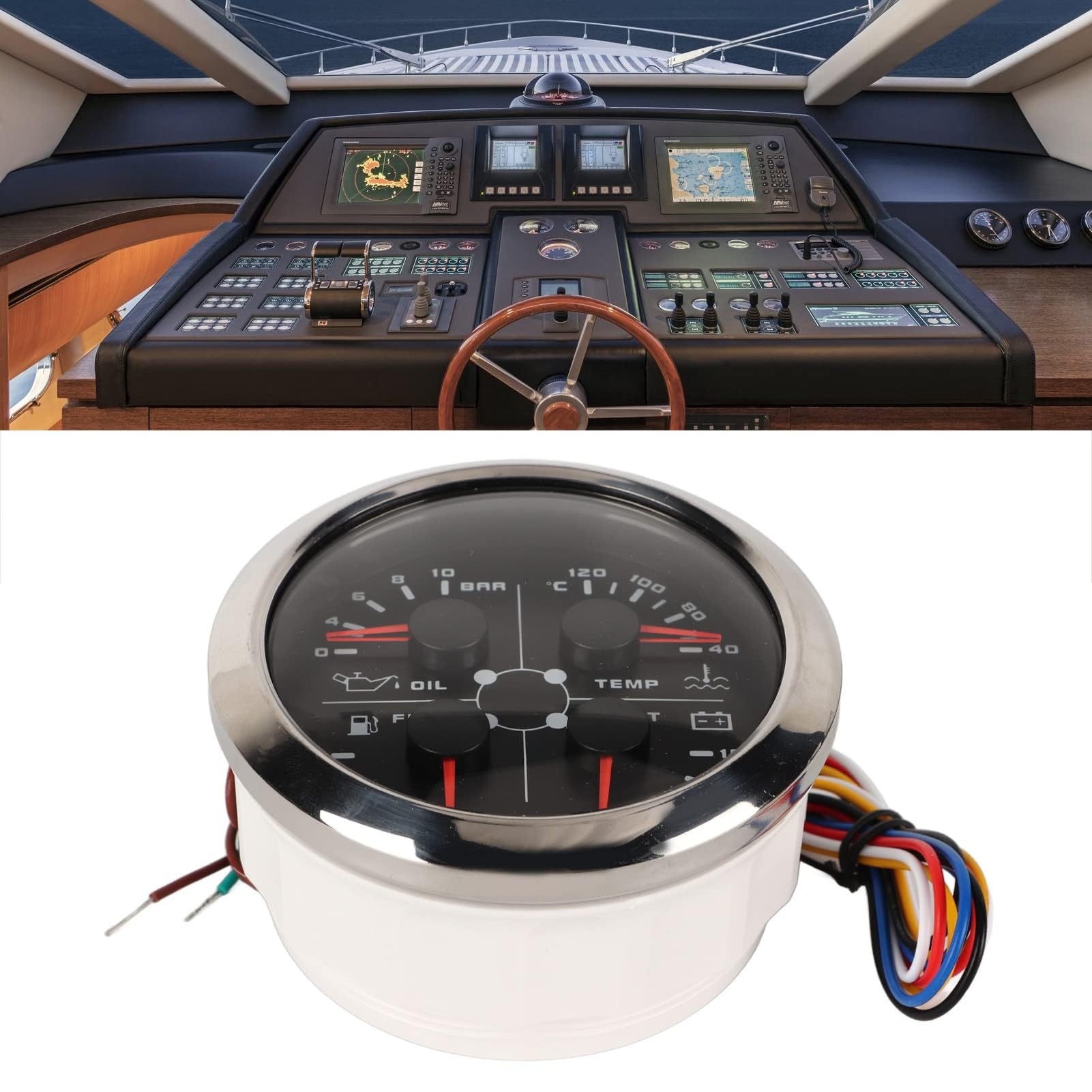 Indicador de Nivel de Combustible, 4 en 1, Calibre de 85 Mm, Multifunción, Nivel de Combustible, Presión de Aceite, Temperatura del Agua, Voltímetro, de 8 a 16 V para Coche, Caravana, Barco,