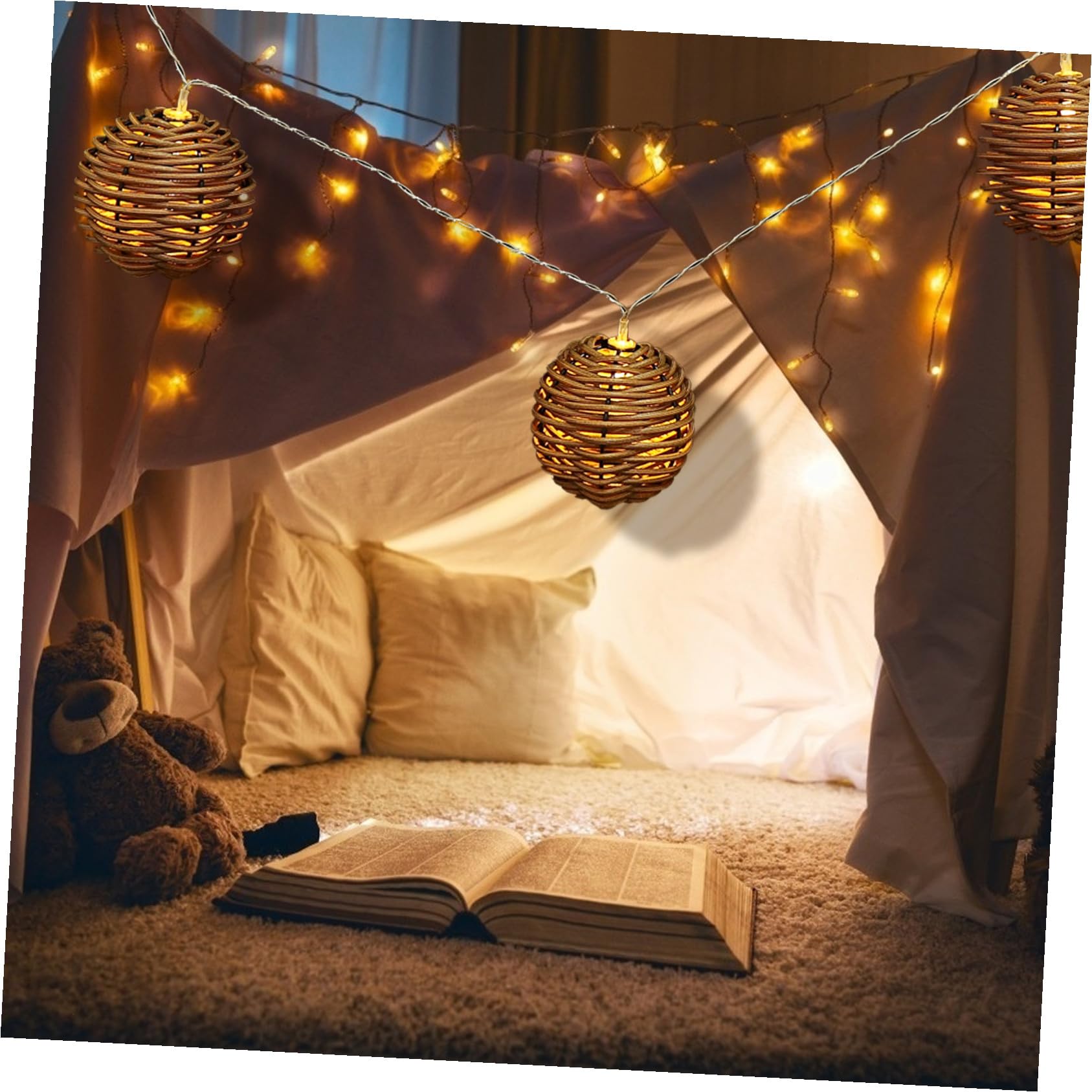 TOYANDONA Imitations Rattan Licht LED Dekorationslichterkette 1 Satz Braun | Kunststoff und Eisen, Batteriebetrieben mit 3 Aa Batterien, für Hochzeit und Party
