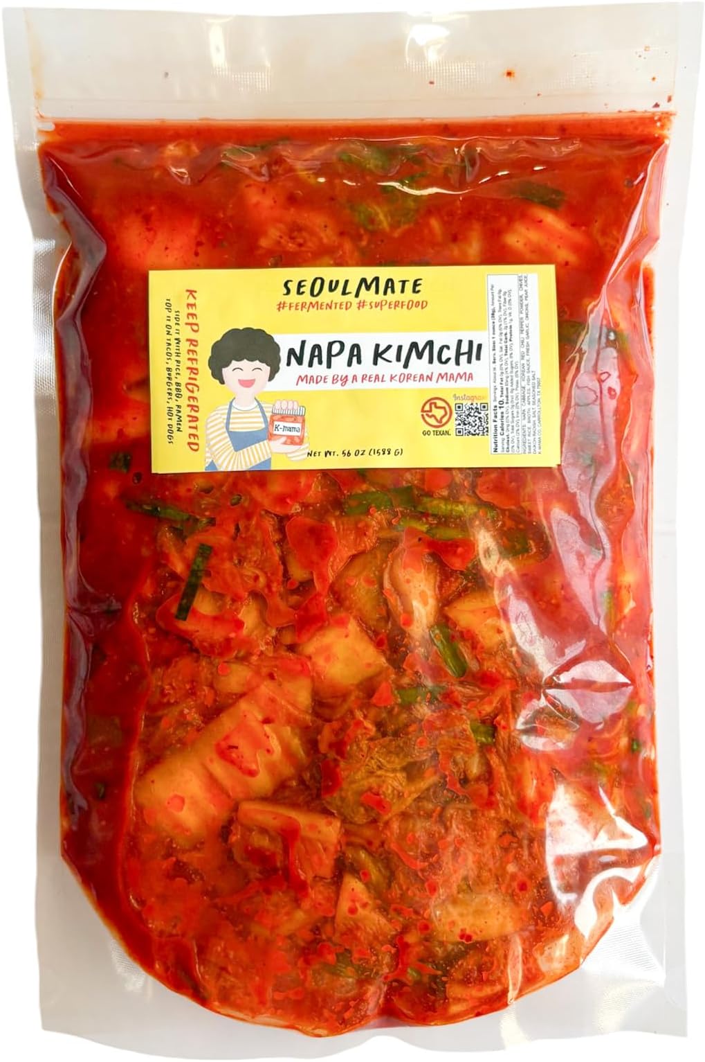 Seoulmate Korean Kimchi 56oz (3.5 lb) – Napa Cabbage Kimchi, Probiotic Fermented Food, No Sugar Added, Gut Healthy, Spicy, for Ramen, Fried Rice & BBQ, Small Batch, Made in USA