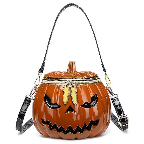 Lyuxhetaokdiq Women Pumpkin Shaped Crossbody Shoulder Bag Unique Weird PVC Handbag Novelty Halloween Pumpkin Purse - Orange Brown
