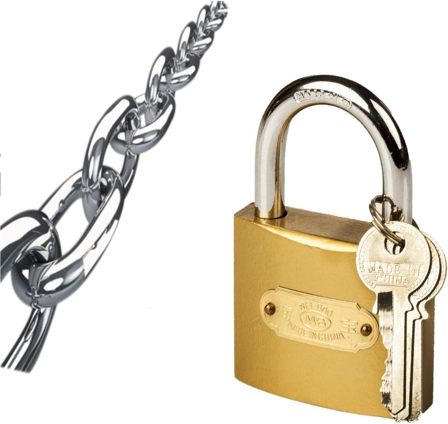 ROLLYWARE™ Heavy Duty German Technology Shrouded Padlock for Safely Home Lock Interior or Exterior Gates, Sheds, Lockers, Bikes, Includes 3 Master Keys (Set of 1 Gold Lock + Chain).