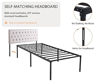 Amazon.com: Capacmkseh 14 Inch Twin Size Metal Bed Frame