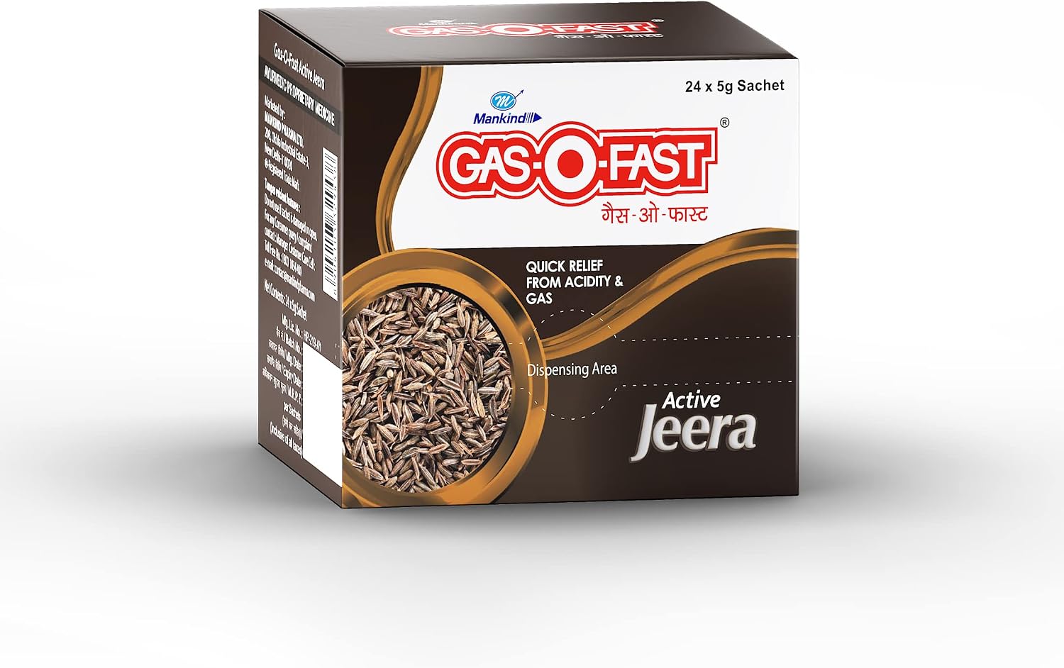 MANKIND CONFETTIWOW Mankind Gas-O-Fast for Relieving Acidity, Active Jeera- 5 g Sachet (Pack of 24)