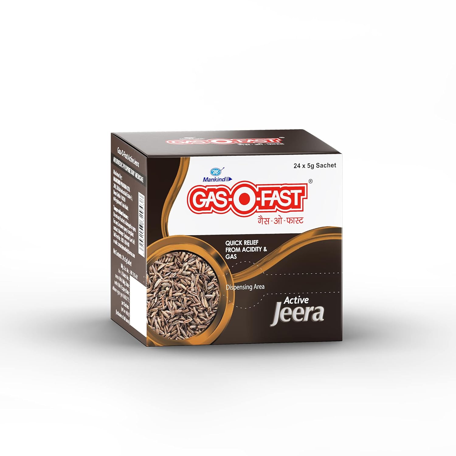 Mankind Gas-O-Fast For Relieving Acidity, Active Jeera- 5 g Sachet (Pack of 24) 2 719hCGSDoGL. SL1500
