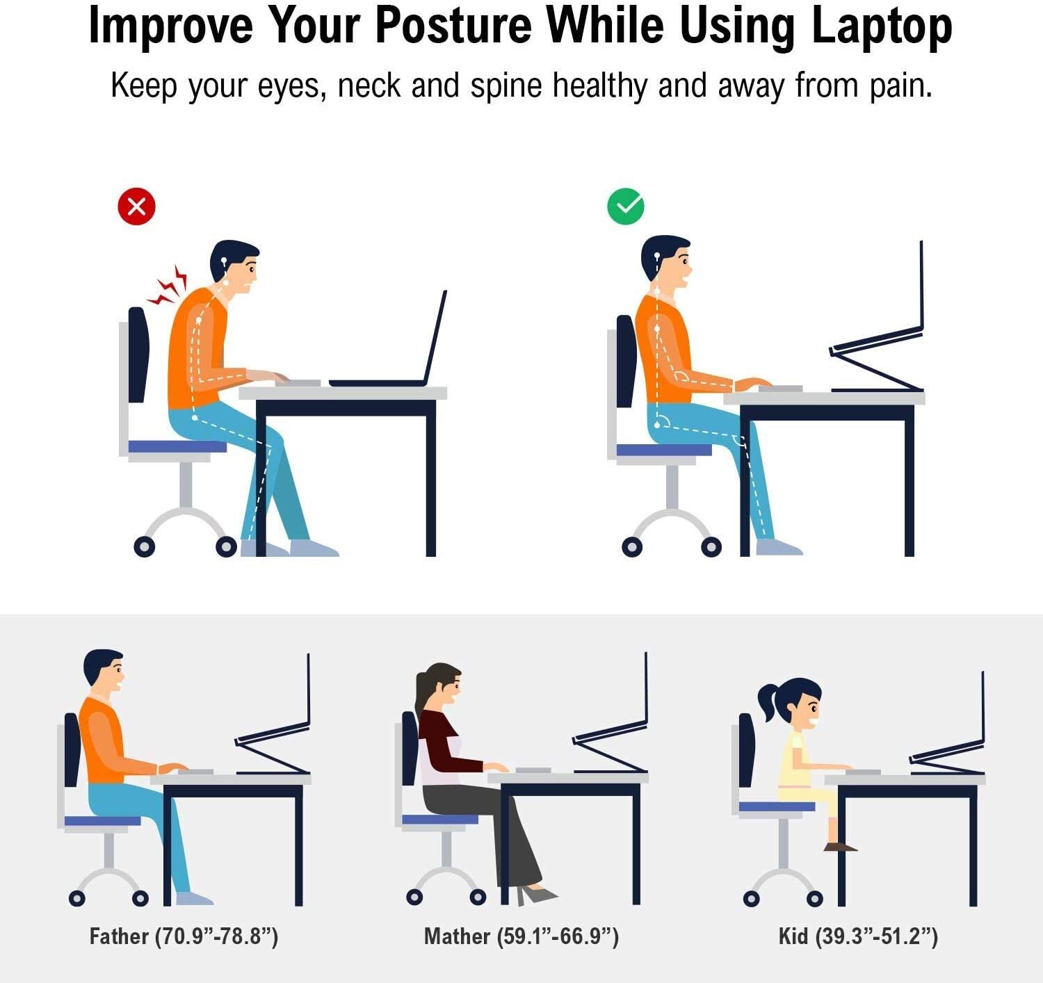 Supporto for Laptop da scrivania, Supporto for Laptop Regolabile, Supporto ergonomico for Computer Portatile