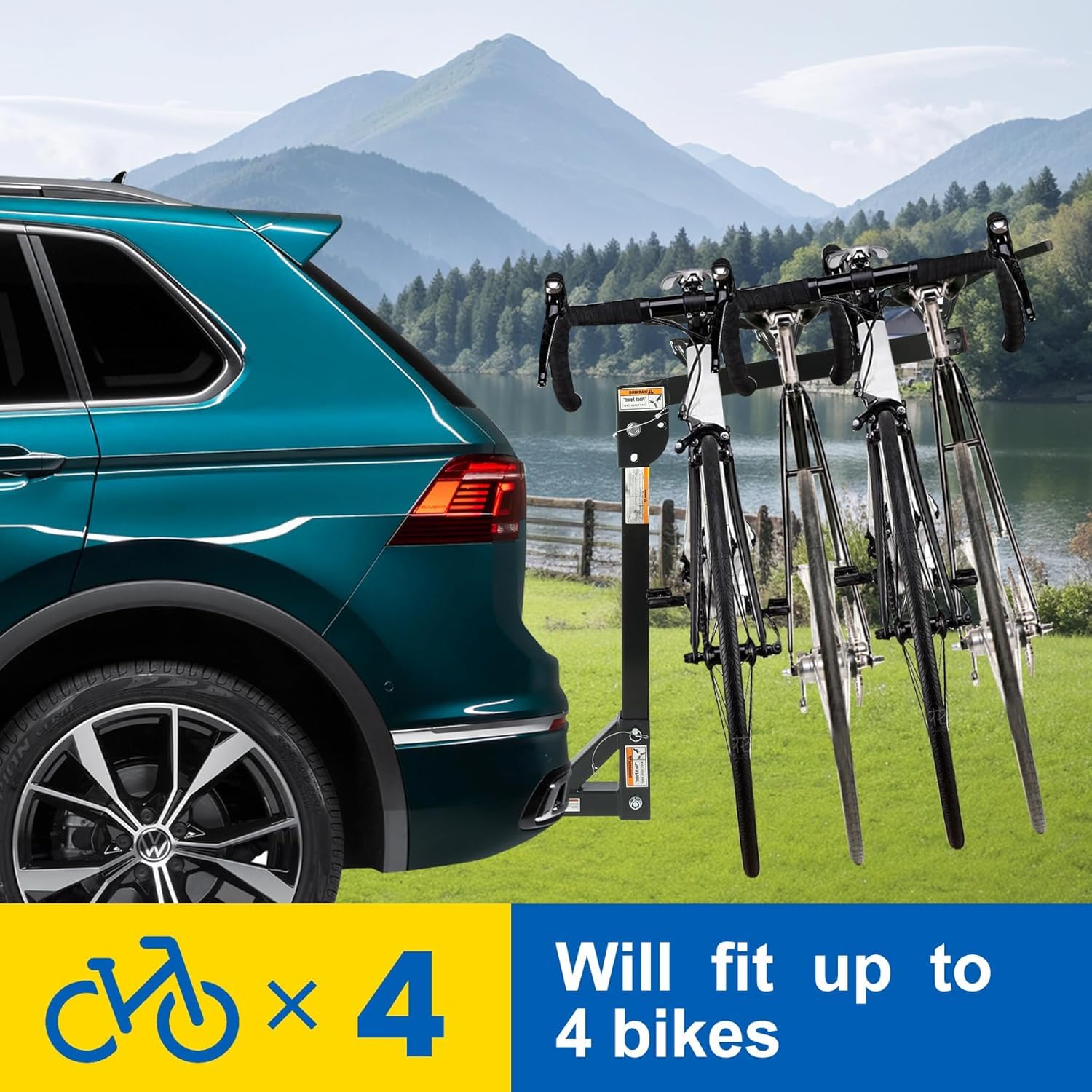 MaxxHaul 70210 Hitch Mount Bike Rack 4-Bike Rack, Black For Cars Trucks SUV's Minivans, Large