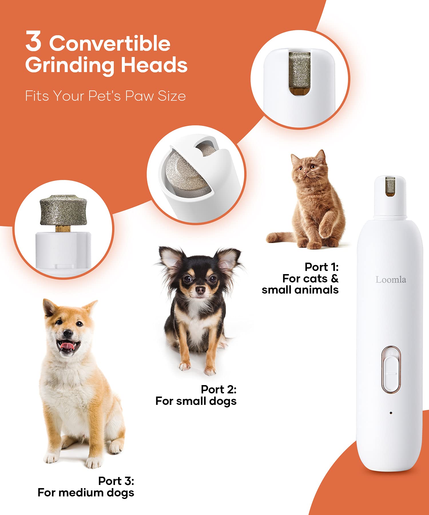 Loomla Dog Nail Grinder Upgraded - Professional 2 Speed Dog Nail Trimmers with Low Noise, USB Rechargeable Pet Nail Grinder, Paws Grooming and Smoothing for Dogs, Cats and Small Animals, White - image 2
