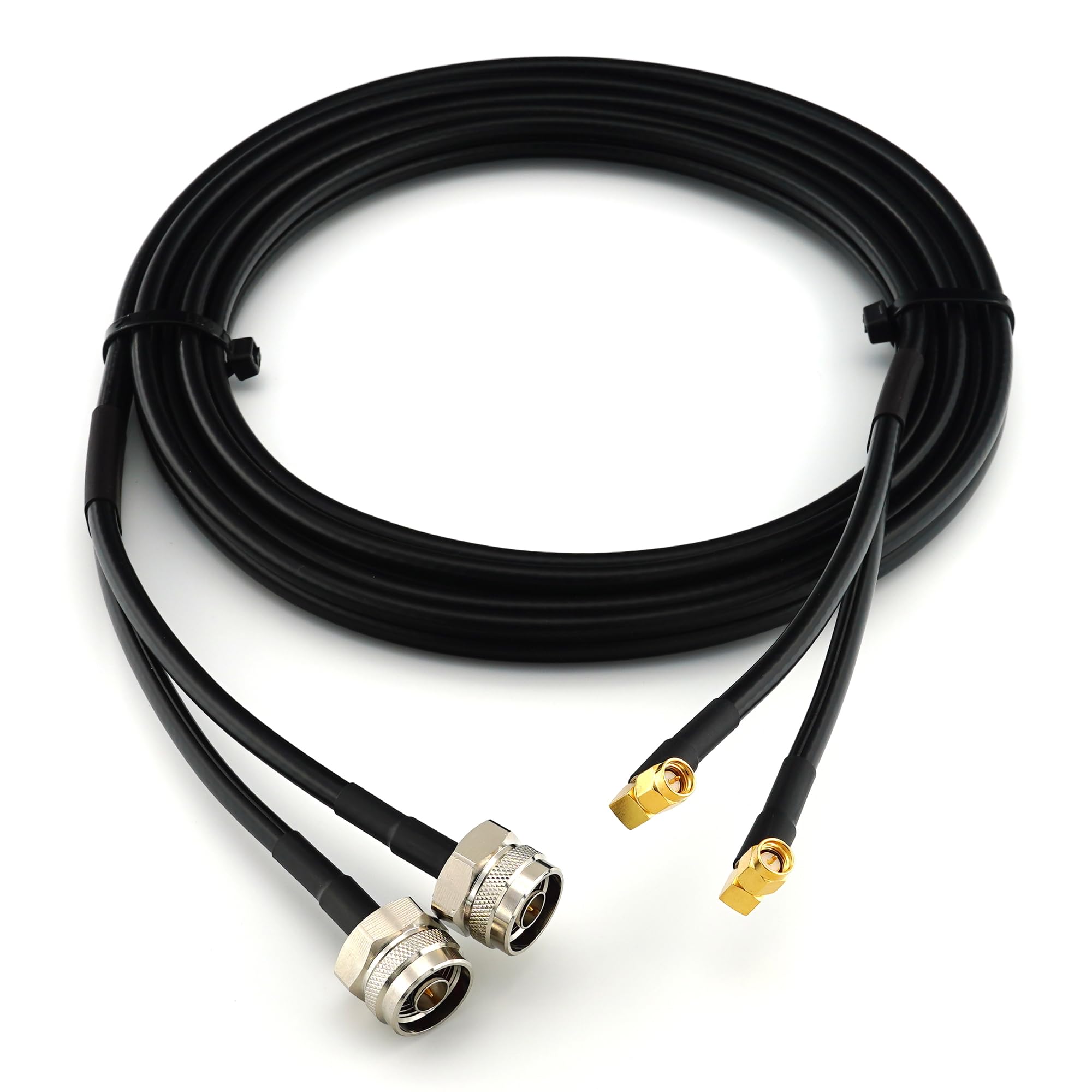 3m SMA Male Right Angle 90 Degree to N Male Hex/Knurl Head Twin Coaxial Cable – HF-240 (LMR240 equivalent) Bare Copper Double Extension Coax – LTE GSM 4G 5G Mobile Router Antenna