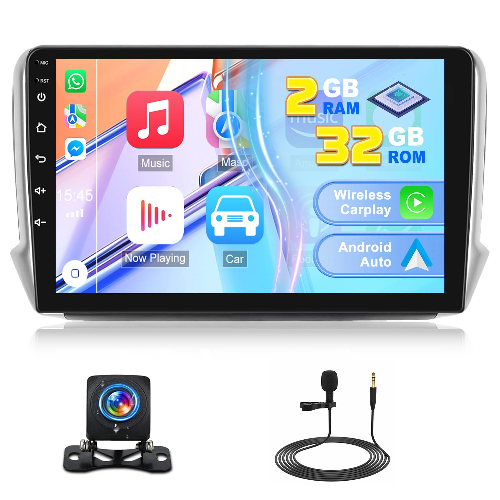 4 64G Car Stereo Radio For Peugeot 208 2008 2013-2017 Head Unit, 10 Inch Touchscreen Car Radio For Peugeot 208 Radio Upgrade With Carplay Wireless Android 2 Din GPS Navigation WiFi Bluetooth FM - View #3