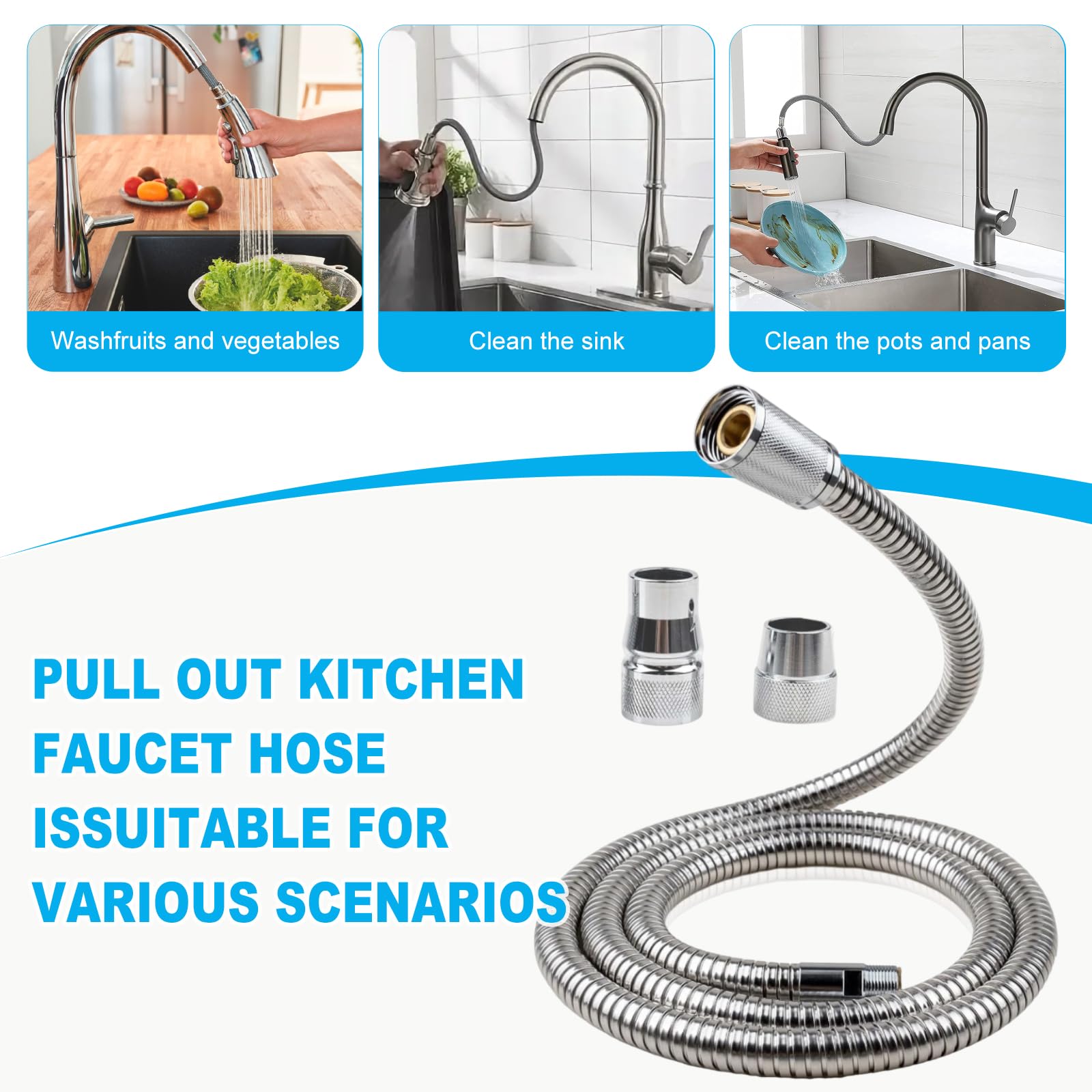 Kit de repuesto de manguera de grifo de cocina de 3 piezas compatible con grifos extraíbles Grohe 48293000, manguera rociadora flexible extraíble