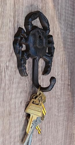 Miniatura 9 de Ebros Gift Paquete de 2 ganchos de pared de hierro fundido rústico náutico costero mariscos mariscos cangrejo de pared para colgar abrigos, llaves,