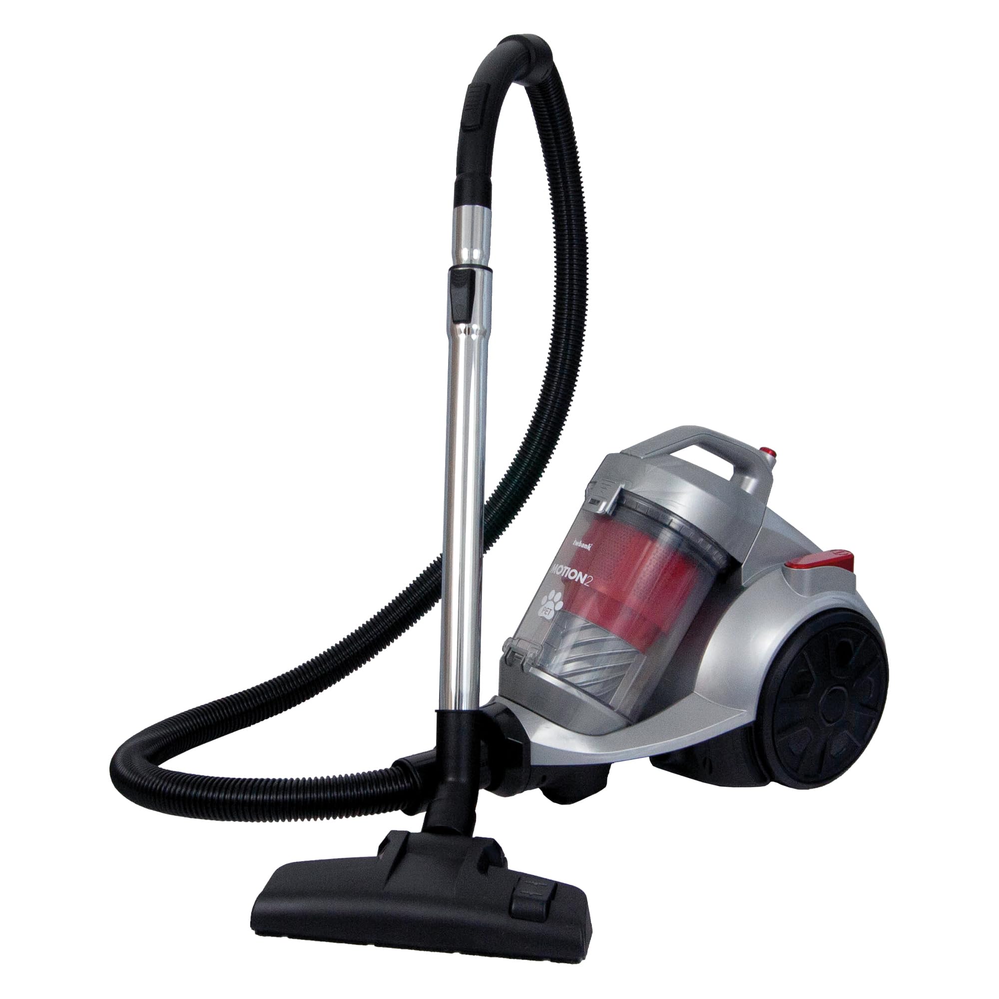 Ewbank EW3130 MOTION2 Pet Cylinder Bagless Vacuum Cleaner, HEPA Filter to Trap Dust & Mould, 3 Litre Capacity, 700W, Floorhead Attachments, Silver/red