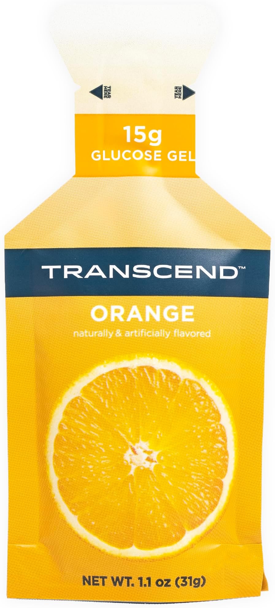 Transcend Foods Orange Gel (1.1 oz, Pack of 10) Fast-acting Carb Gel Orange Flavor – Caffeine Free, Gluten Free